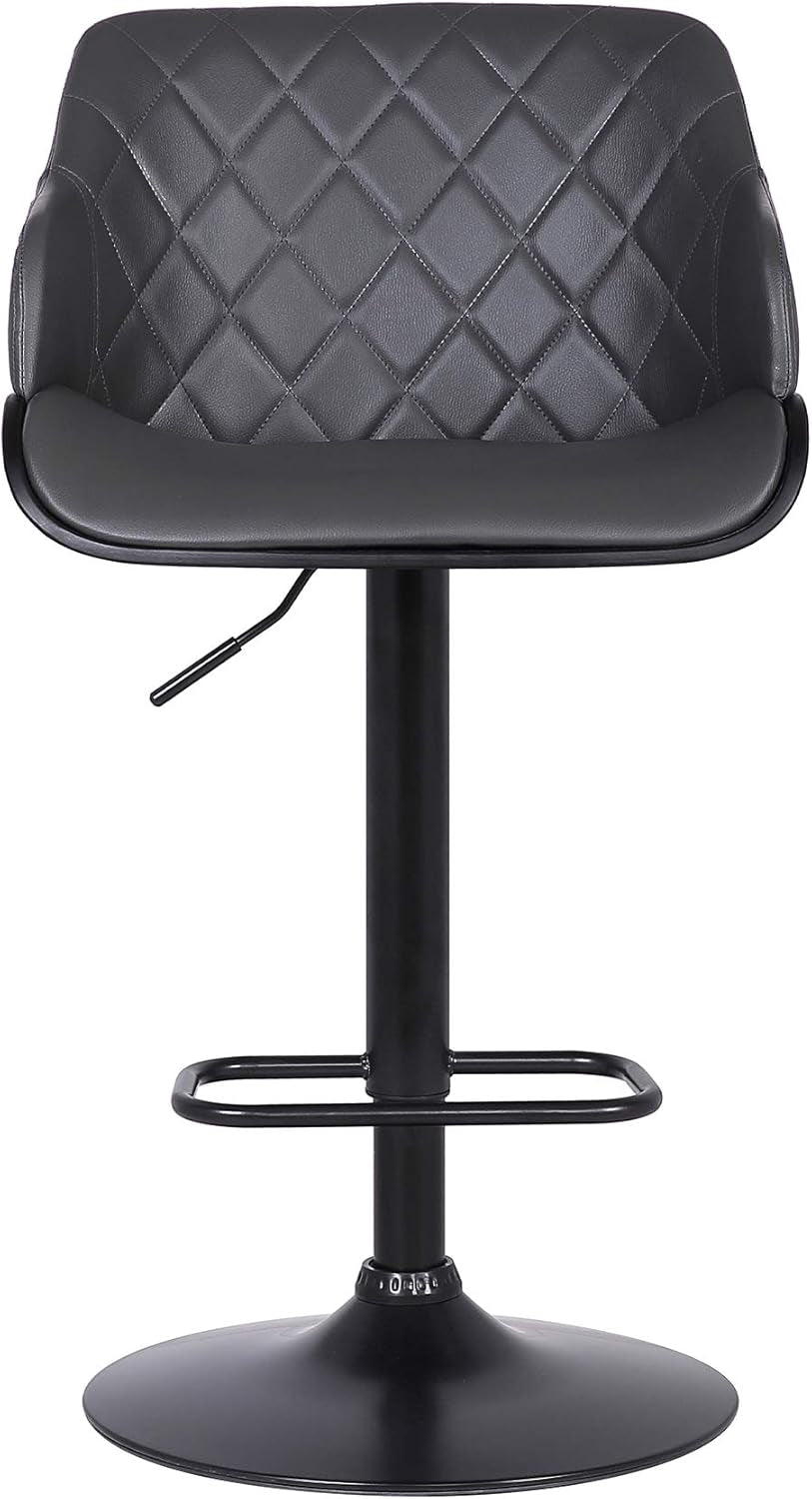 Faux Leather Swivel Bar Stool Adjustable Gray Black