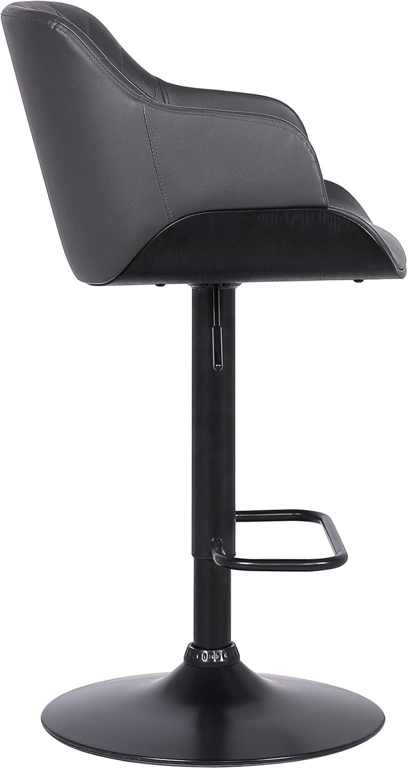 Faux Leather Swivel Bar Stool Adjustable Gray Black