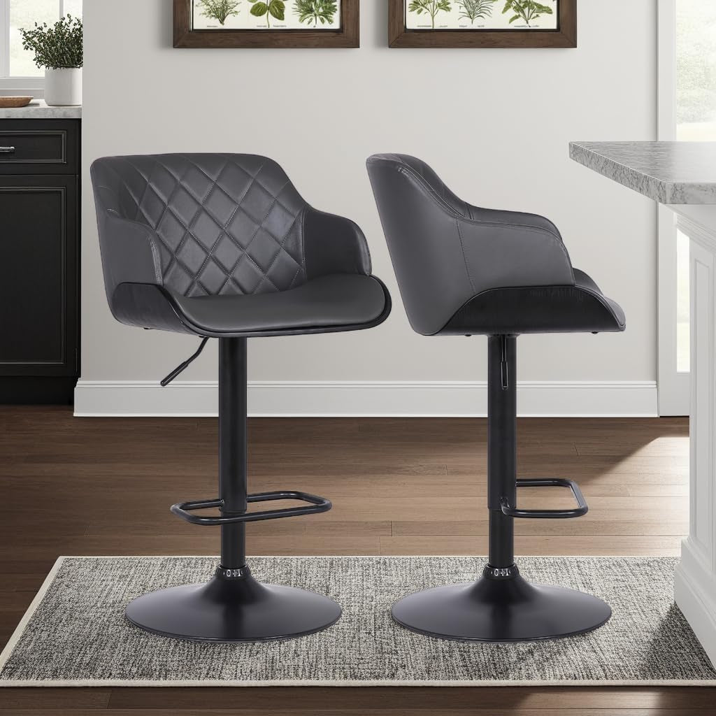 Faux Leather Swivel Bar Stool Adjustable Gray Black
