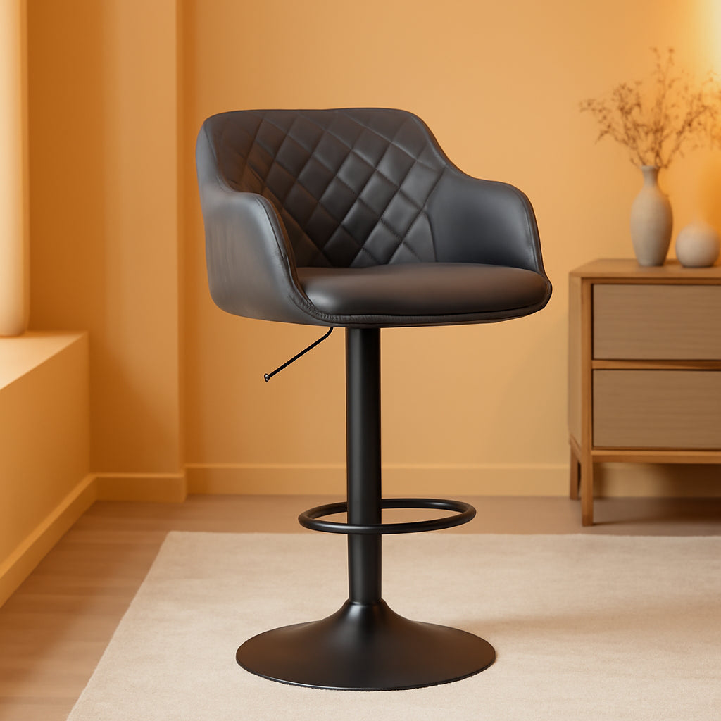 Faux Leather Swivel Bar Stool Adjustable Gray Black
