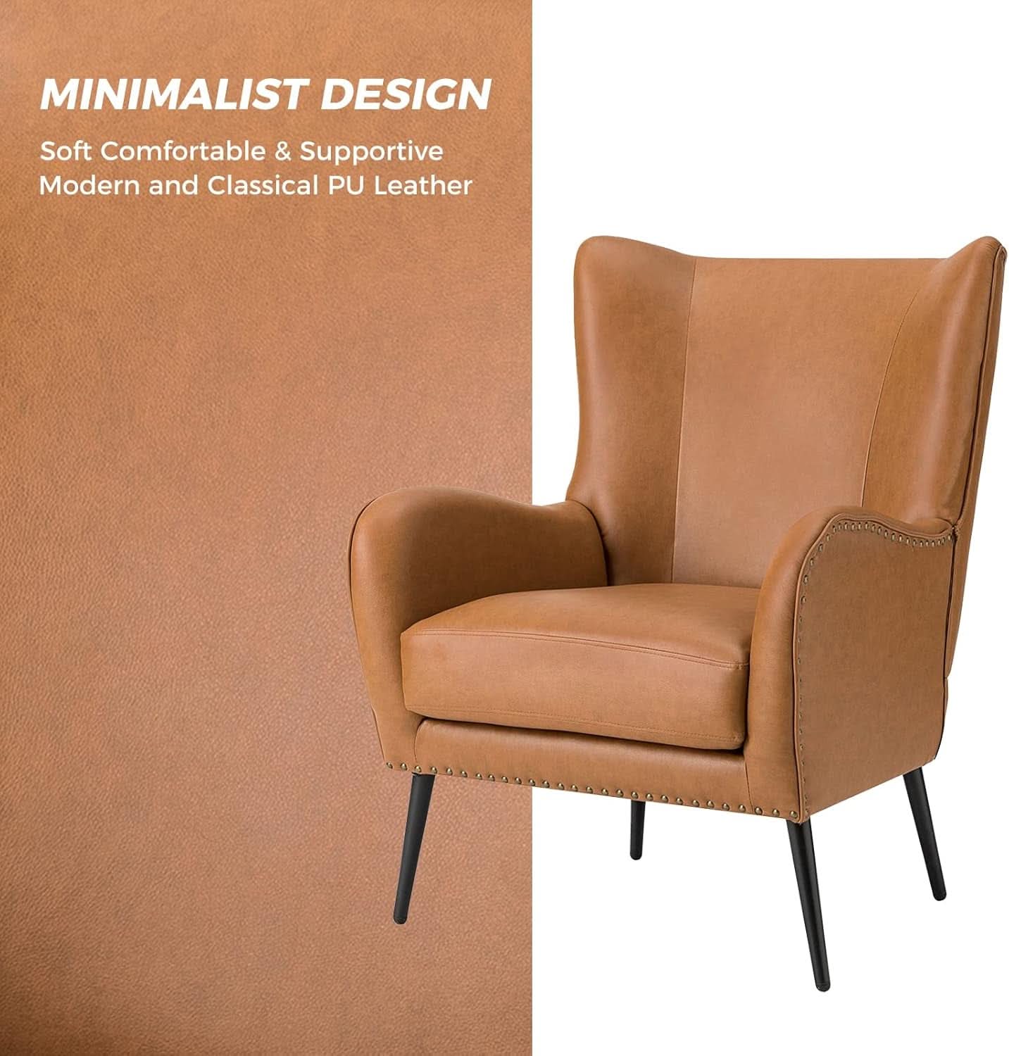 Faux Leather Wingback Chair With Black Nailhead Trim