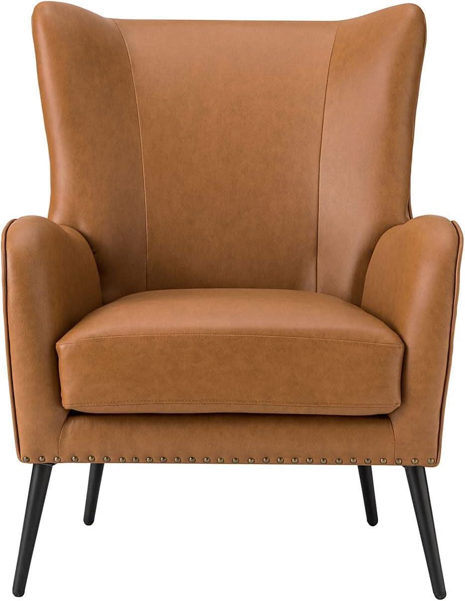 Faux Leather Wingback Chair With Black Nailhead Trim