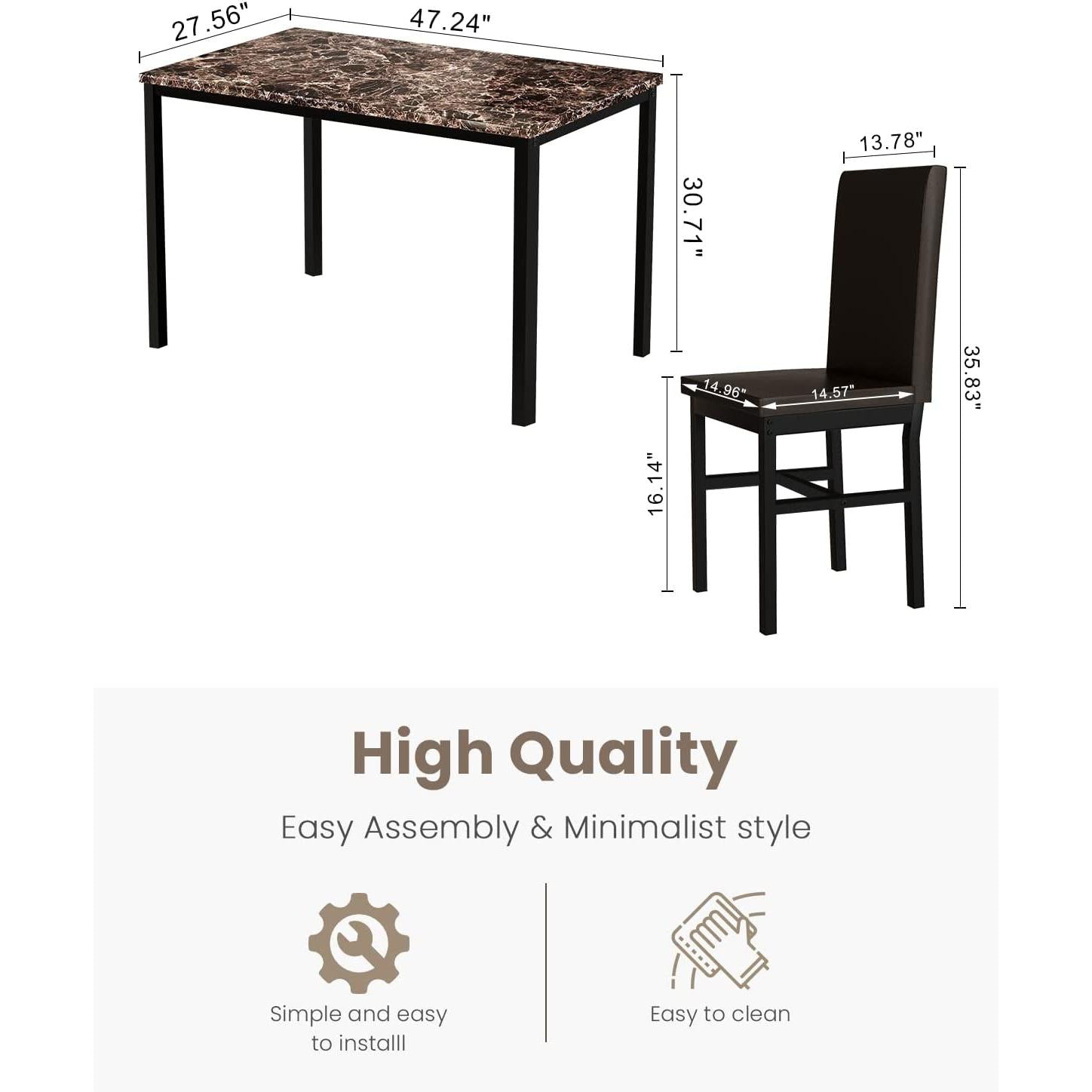 Faux Marble Dining Set For Small Spaces Black Finish