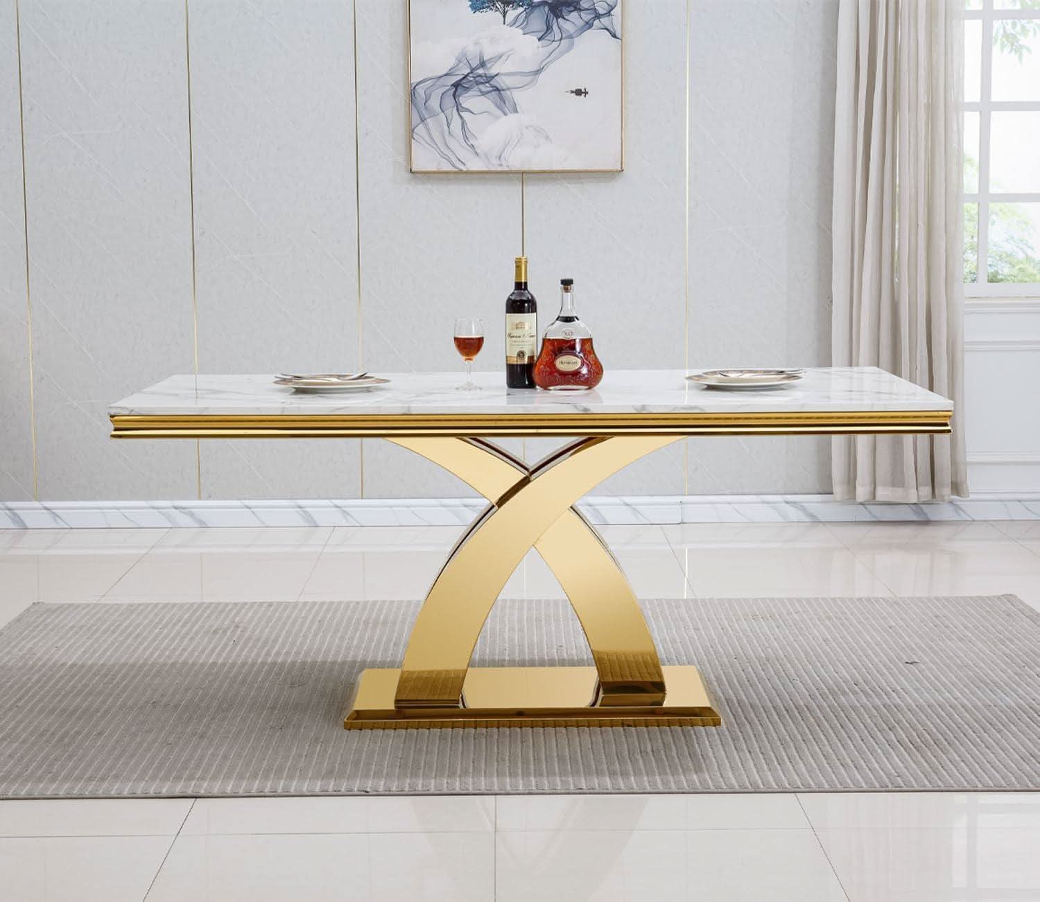 Faux Marble Dining Table 70 Inch With X Pedestal Base