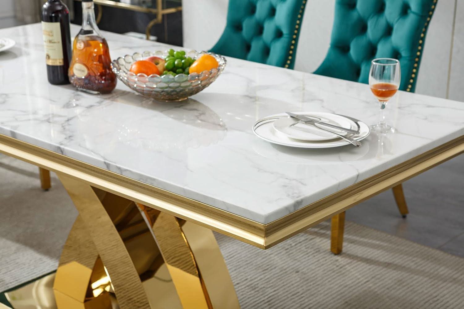 Faux Marble Dining Table 70 Inch With X Pedestal Base