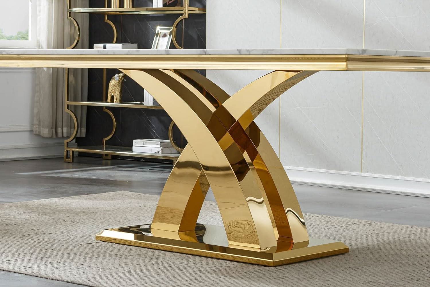 Faux Marble Dining Table 70 Inch With X Pedestal Base