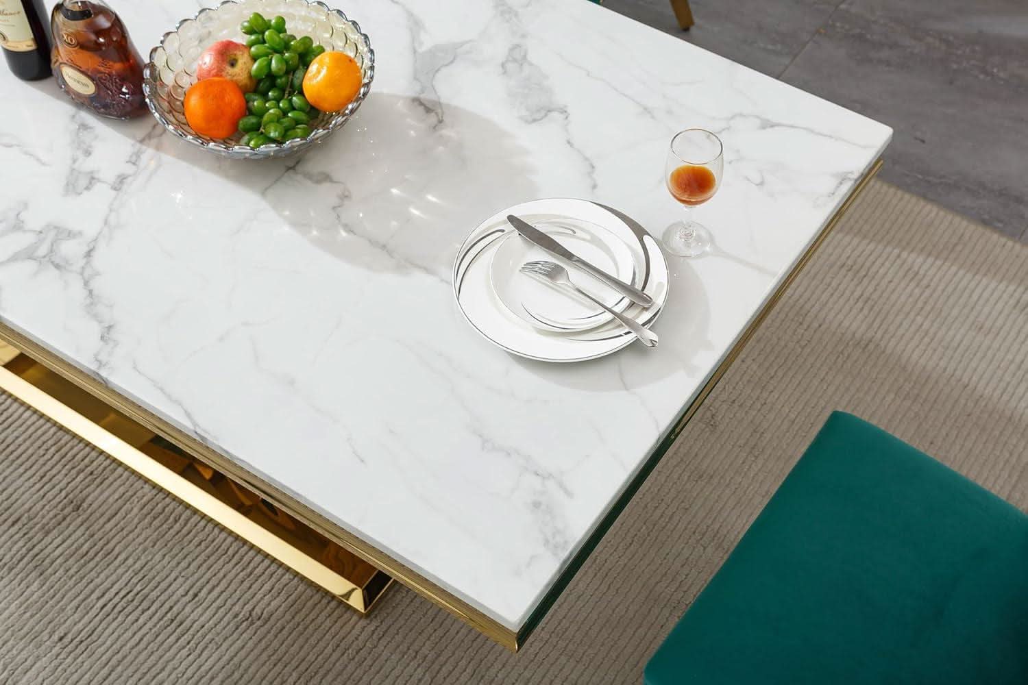 Faux Marble Dining Table 70 Inch With X Pedestal Base