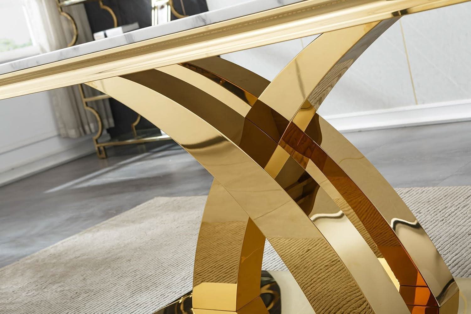 Faux Marble Dining Table 70 Inch With X Pedestal Base