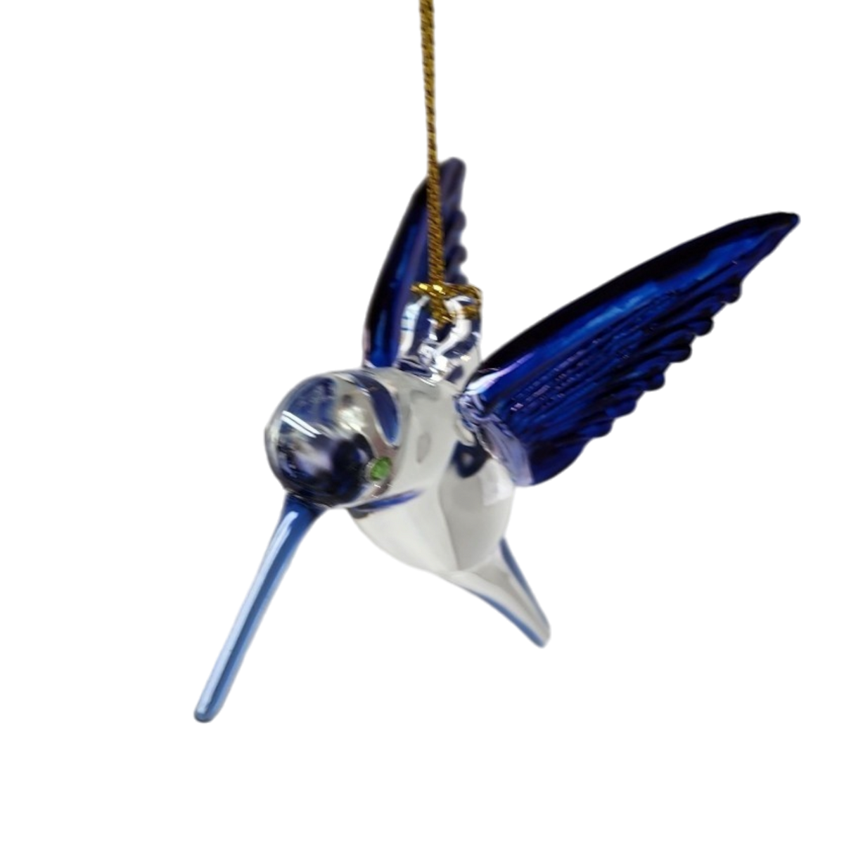Feeding Hummingbird - Blue/Blue/Blue - Egyptian Glass Ornament