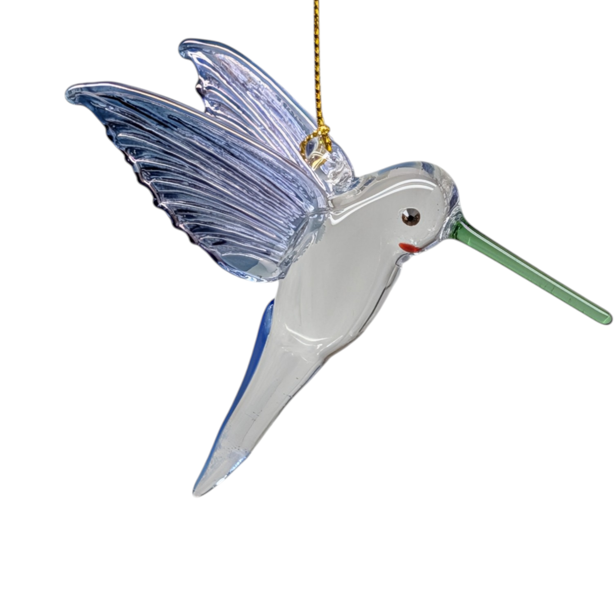 Feeding Hummingbird - Midsummer Blue - Egyptian Glass Ornament