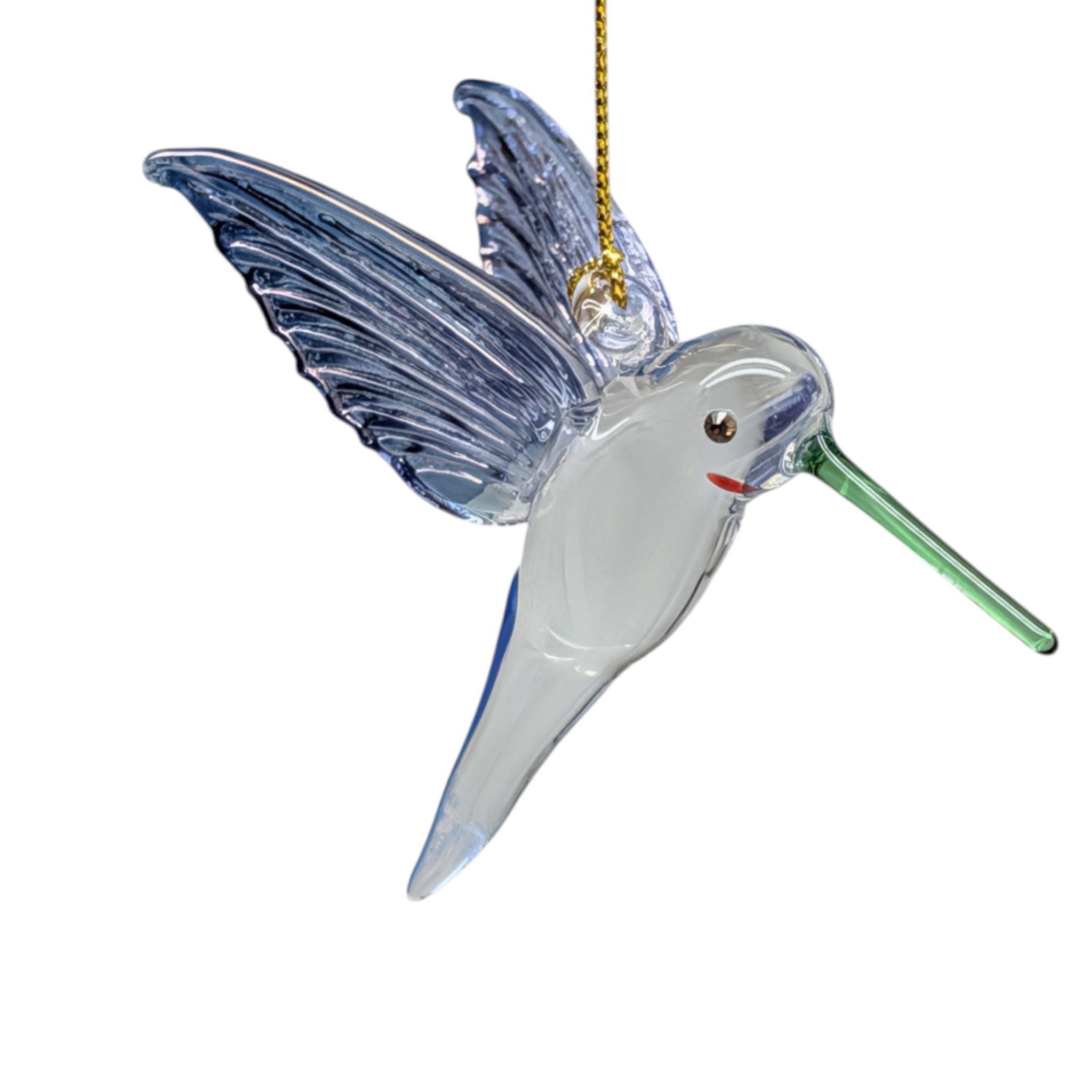 Feeding Hummingbird - Midsummer Blue - Egyptian Glass Ornament