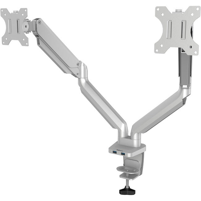 Fellowes Platinum Series High Quality Dual Monitor Arm for 32-Inch Monitors, Full Motion, 360&deg; Rotation, VESA Mount with Grommet or Clamp, USB Ports, Ergonomic, Silver 8056501