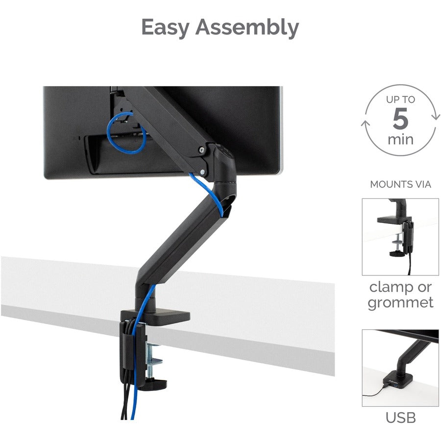 Fellowes Platinum Series High Quality Single Monitor Arm for 32-Inch Monitors, Full Motion, 360&deg; Rotation, VESA Mount with Grommet or Clamp, USB Ports, Ergonomic, Black 8043301