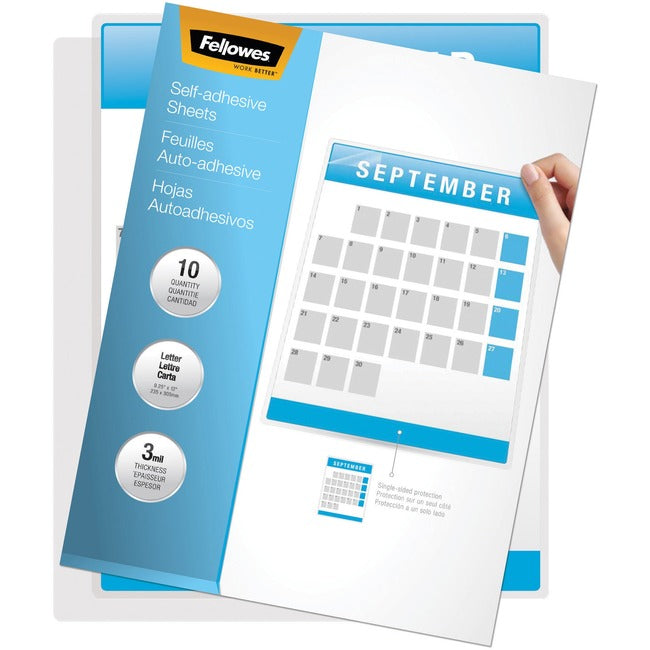 Fellowes Self Adhesive Laminating Sheets, Letter, 3mil, 10 pack 5221501