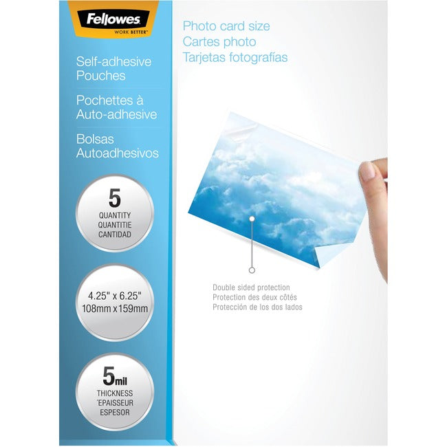 Fellowes Self-Adhesive Pouches - Photo, 5mil, 5 pack 5220401