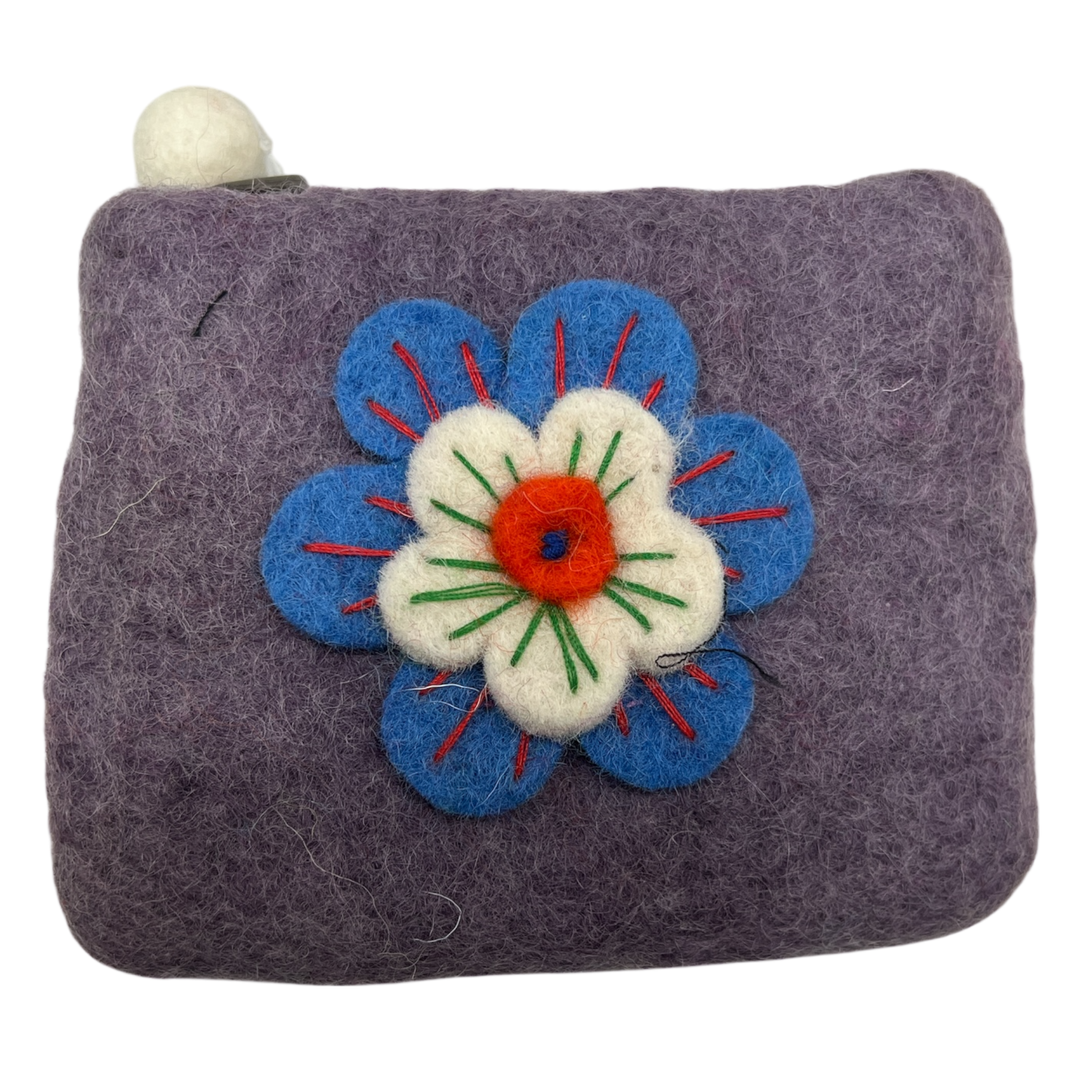 Felt Wool Lavender Coin Purse with Flower Applique