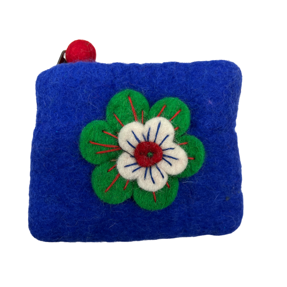 Felt Wool Perwinkle Coin Purse with Flower Applique
