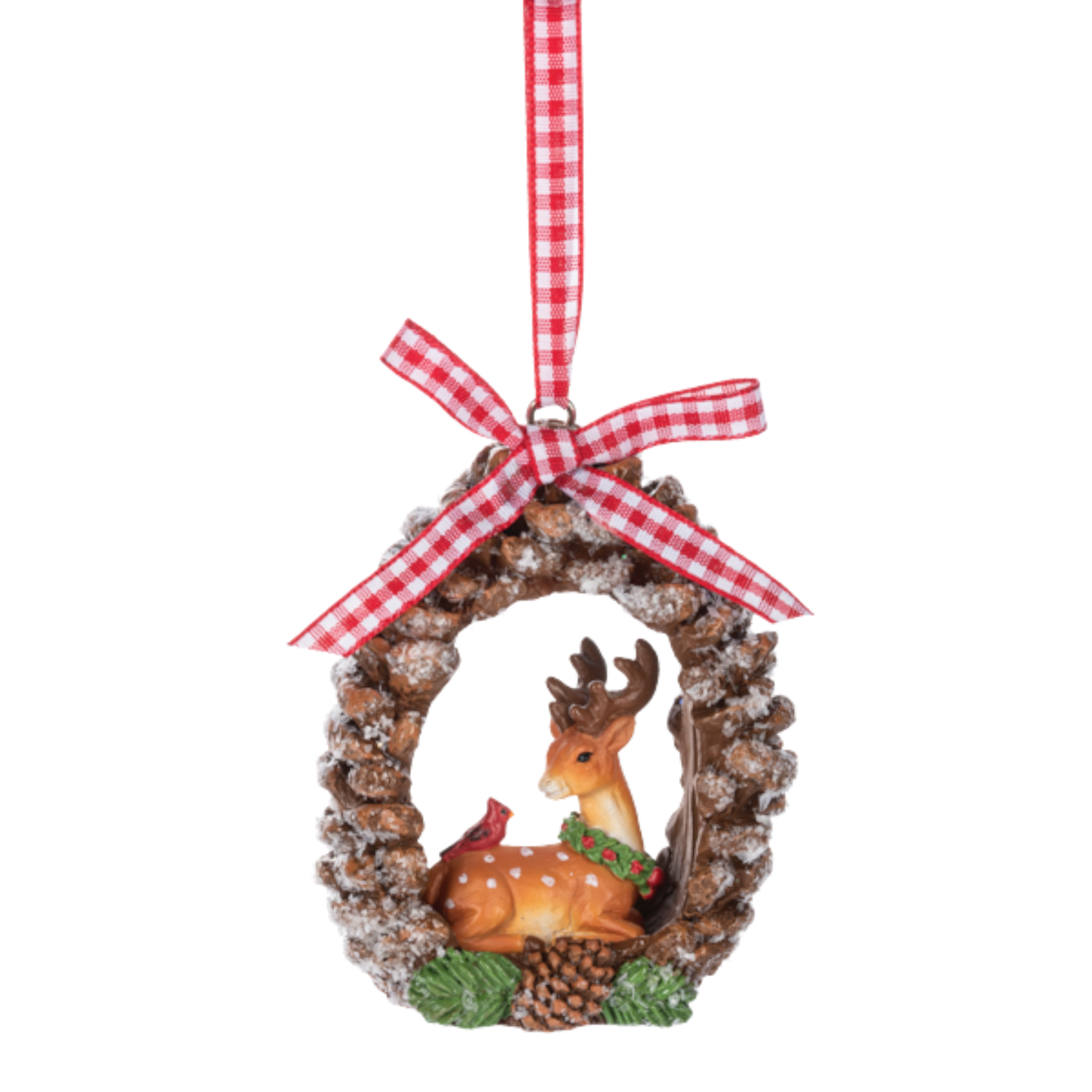 Festive Reindeer Forest Pinecone Wreath Ornament