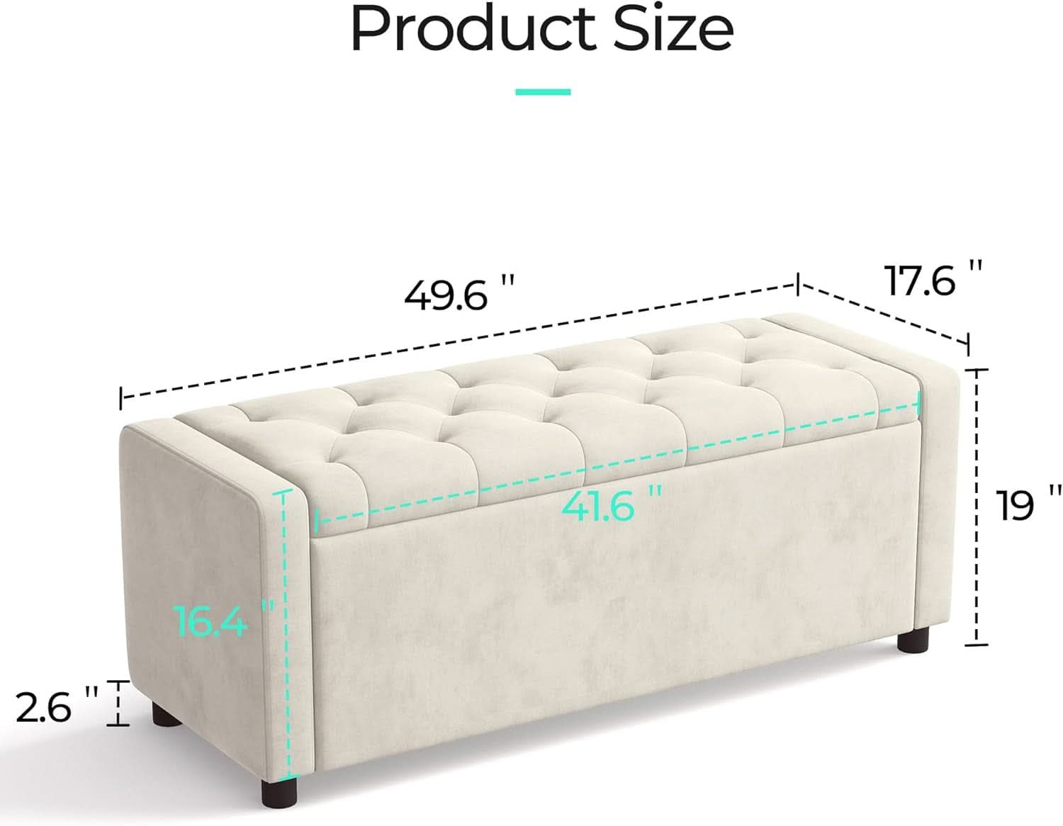 Fifty Inch Upholstered Storage Ottoman Bench Beige