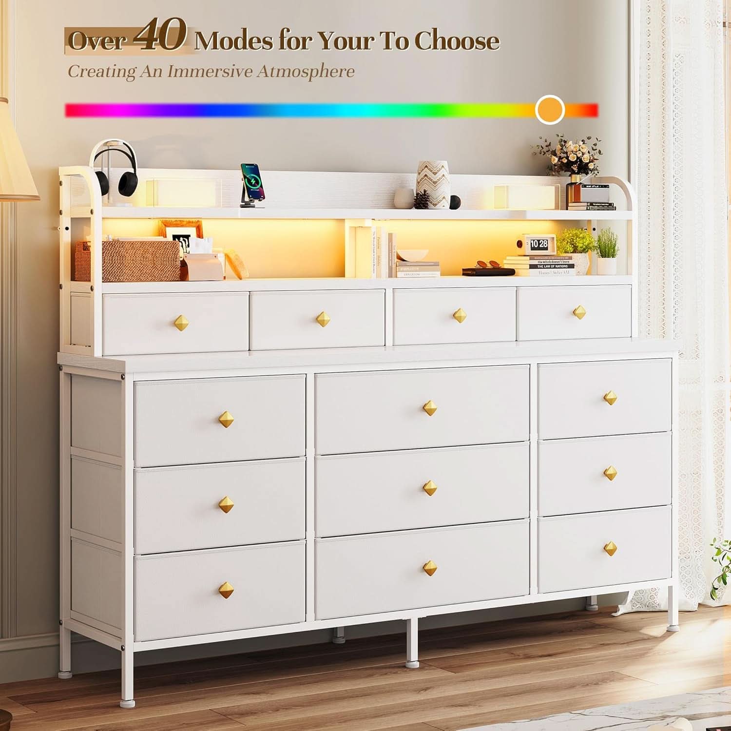 Fifty One Point Two Inch White Dresser For Bedroom Storage