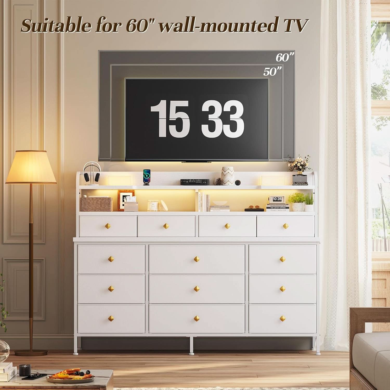 Fifty One Point Two Inch White Dresser For Bedroom Storage
