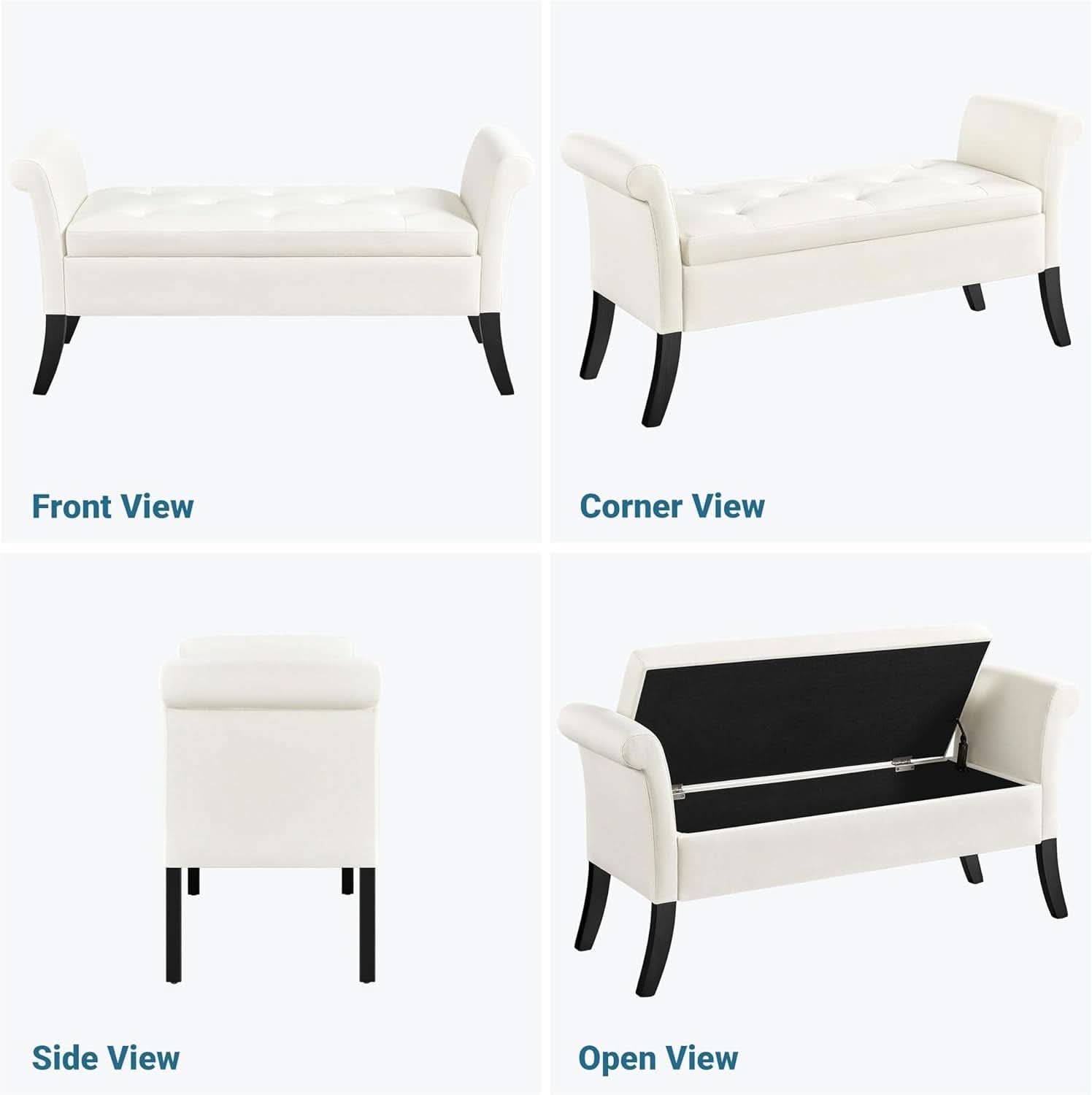 Fifty TwoInches Durable White Upholstered Storage Ottoman Bench