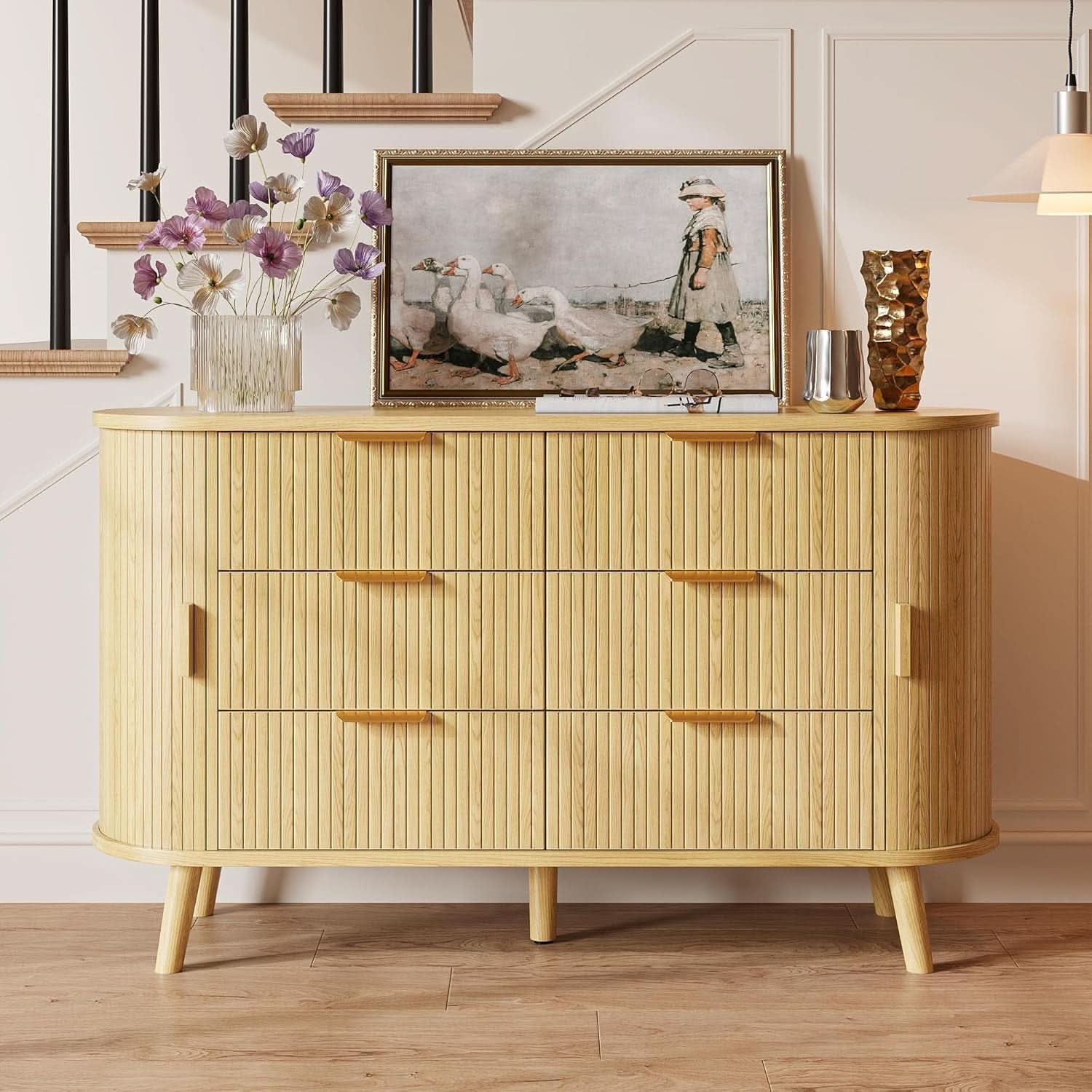 FiftyFiveInch Natural Oak Dresser With Sliding Compartments