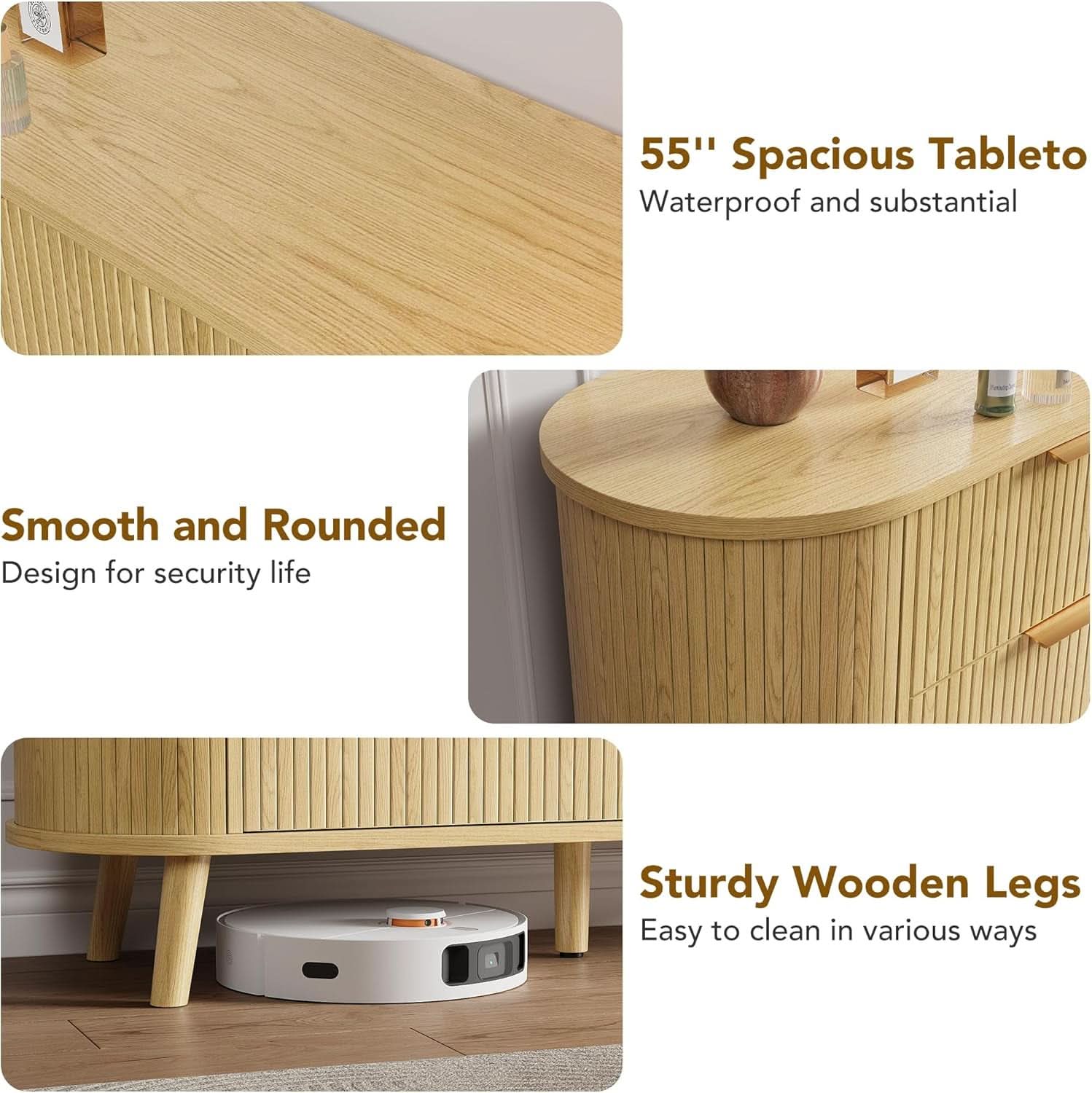 FiftyFiveInch Natural Oak Dresser With Sliding Compartments