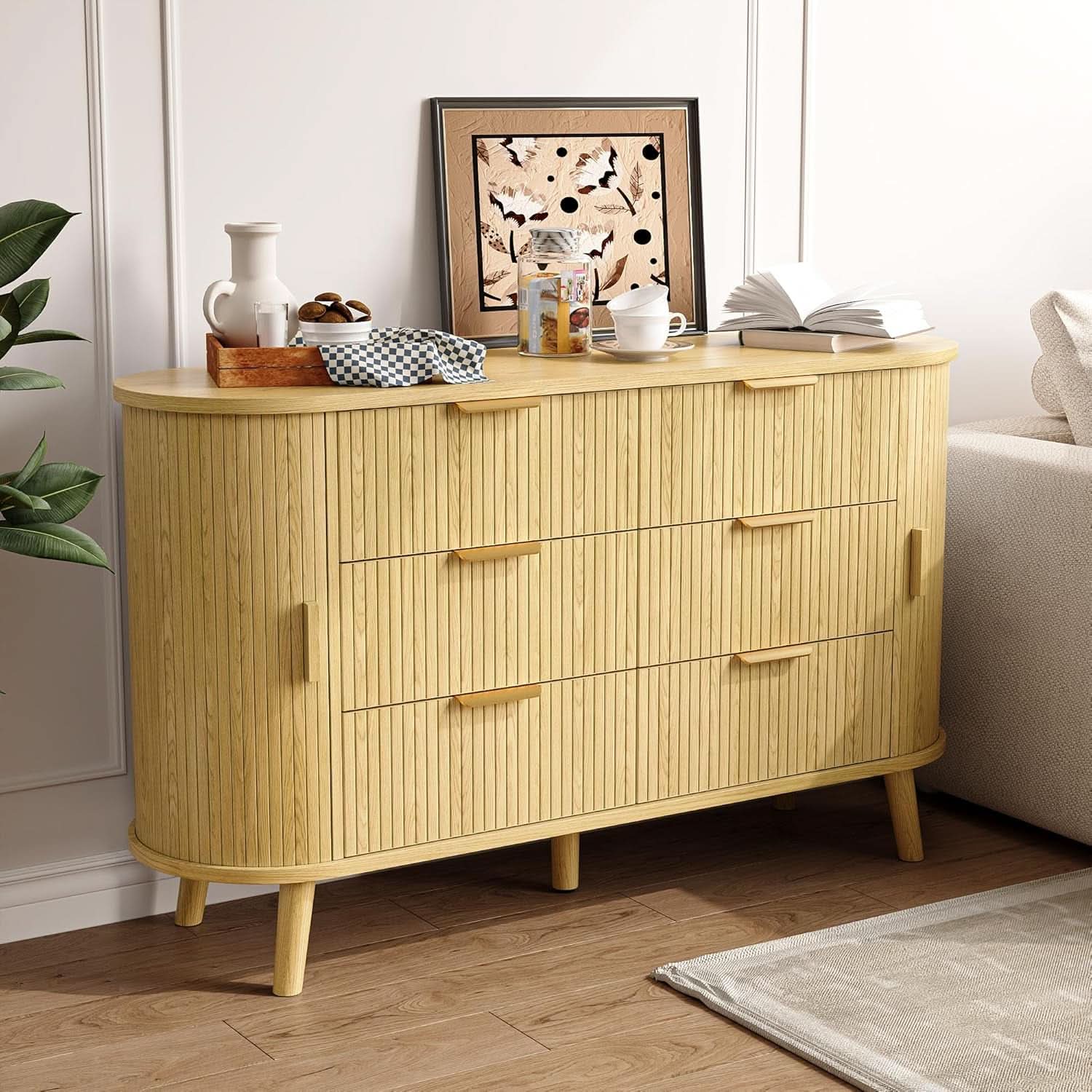 FiftyFiveInch Natural Oak Dresser With Sliding Compartments