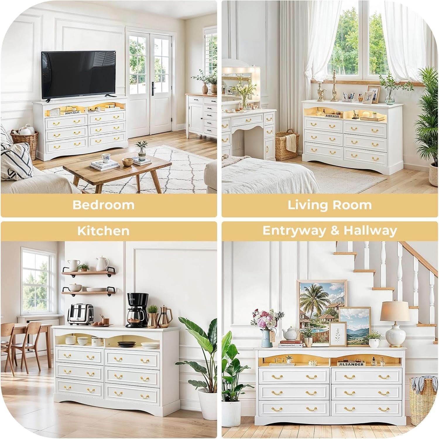 FiftyFiveInch White Farmhouse Dresser With LED Lighting