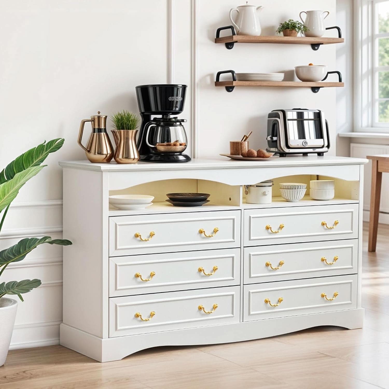 FiftyFiveInch White Farmhouse Dresser With LED Lighting