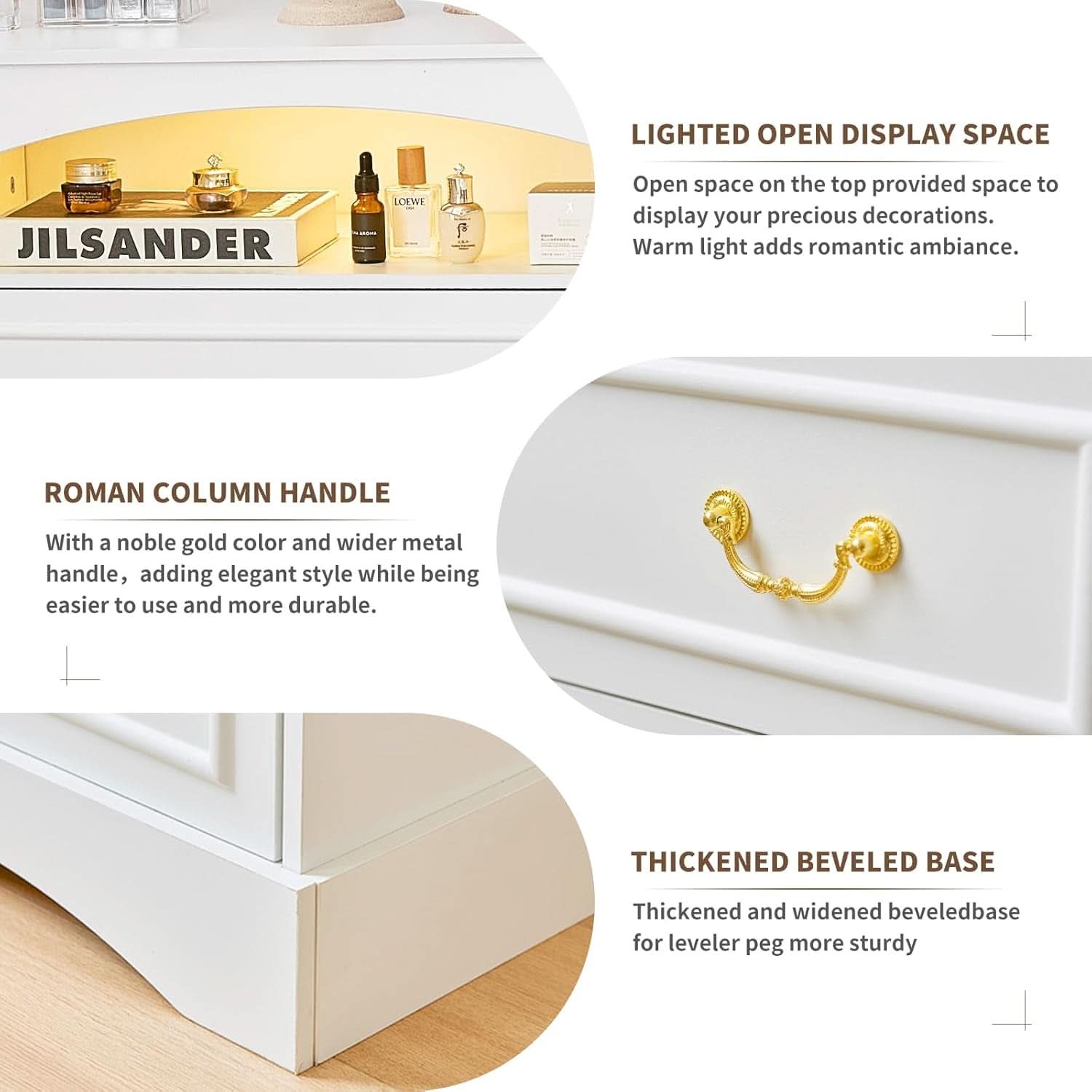 FiftyFiveInch White Farmhouse Dresser With LED Lighting