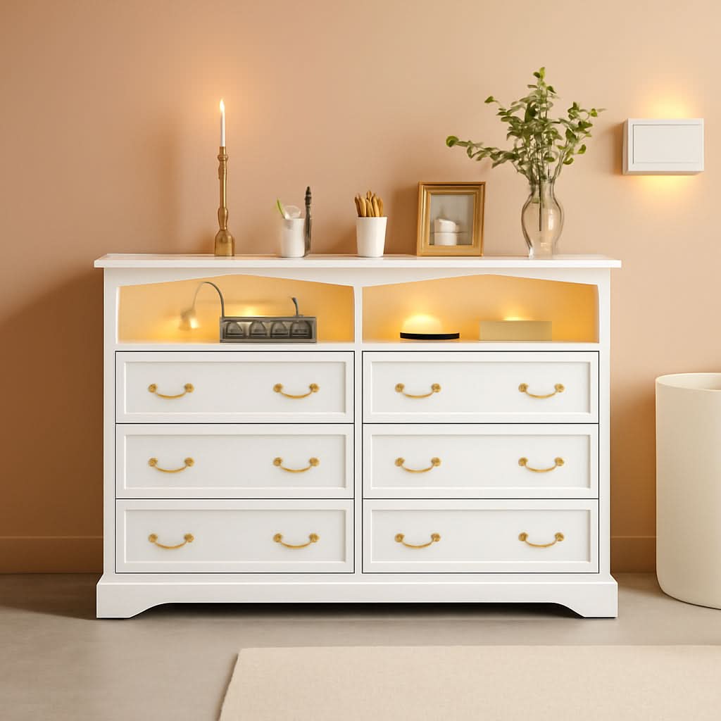 FiftyFiveInch White Farmhouse Dresser With LED Lighting