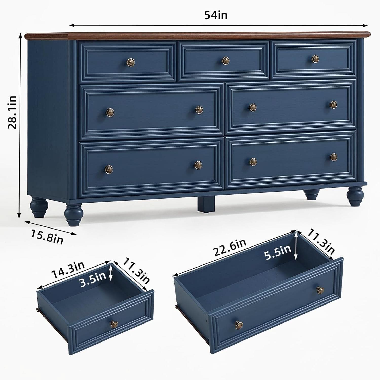 FiftyFourInch Industrial Rustic Oakwood Dresser With Drawers