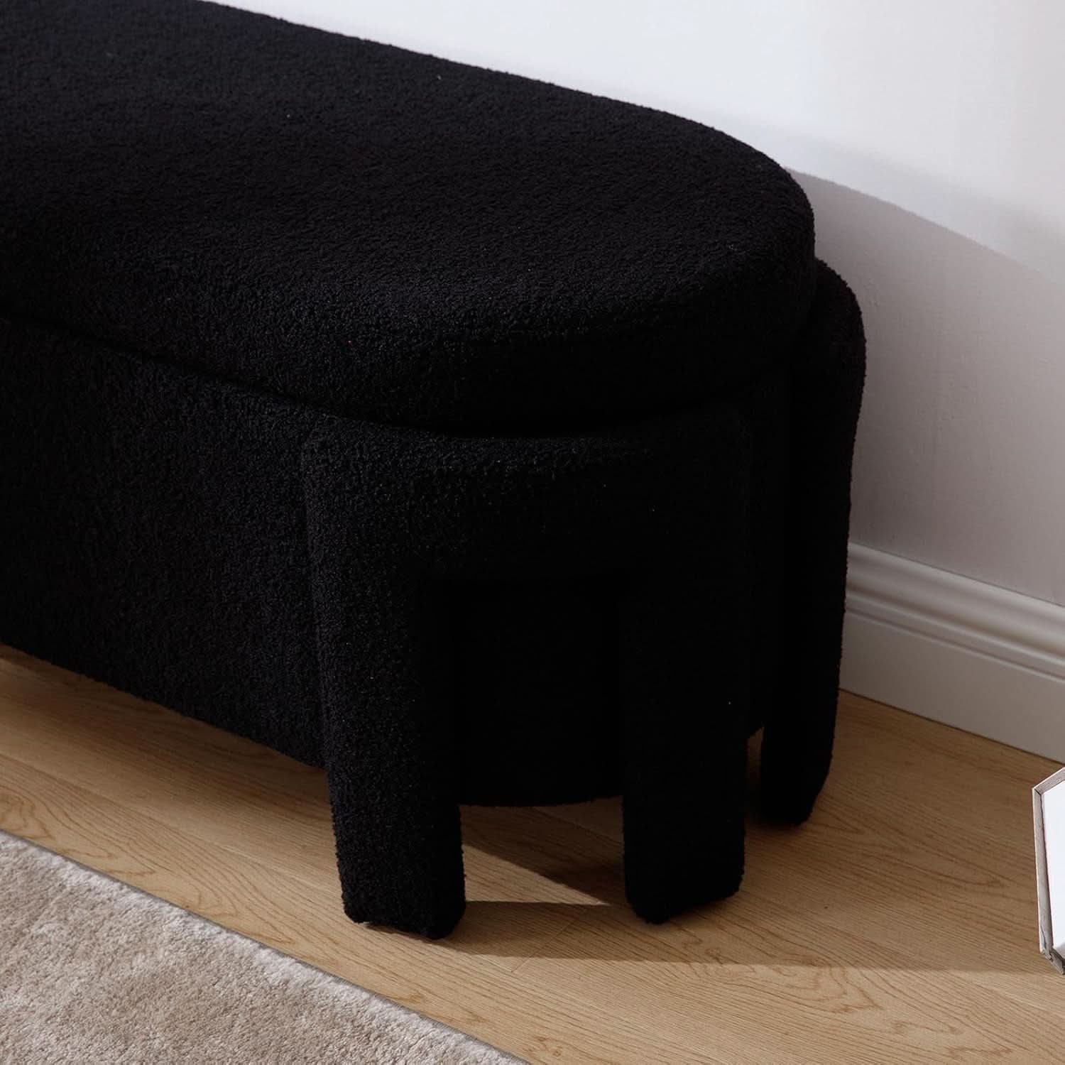 FiftyInch Sherpa Black Upholstered Storage Bench Ottoman