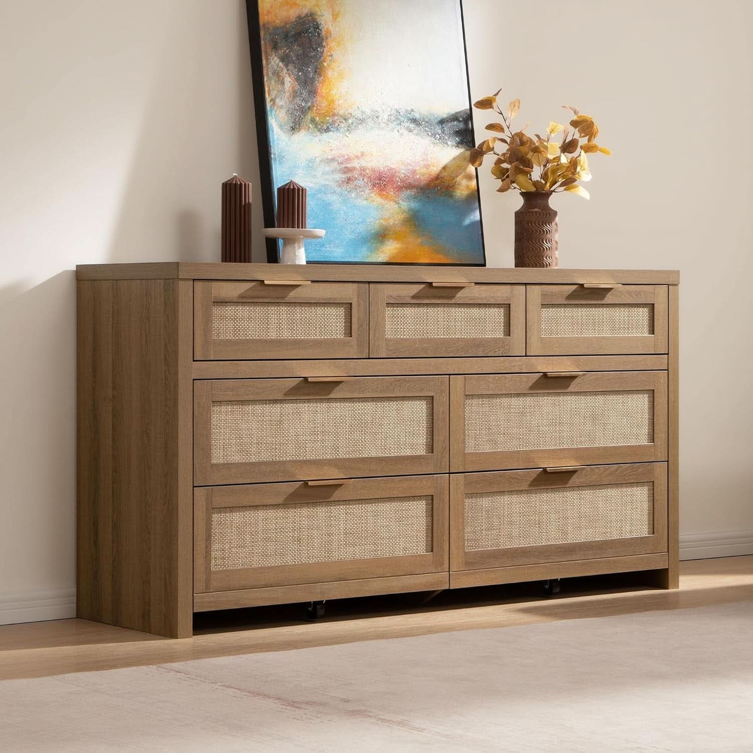 FiftySevenInch Boho Dresser Reclaimed CaramelOak Finish