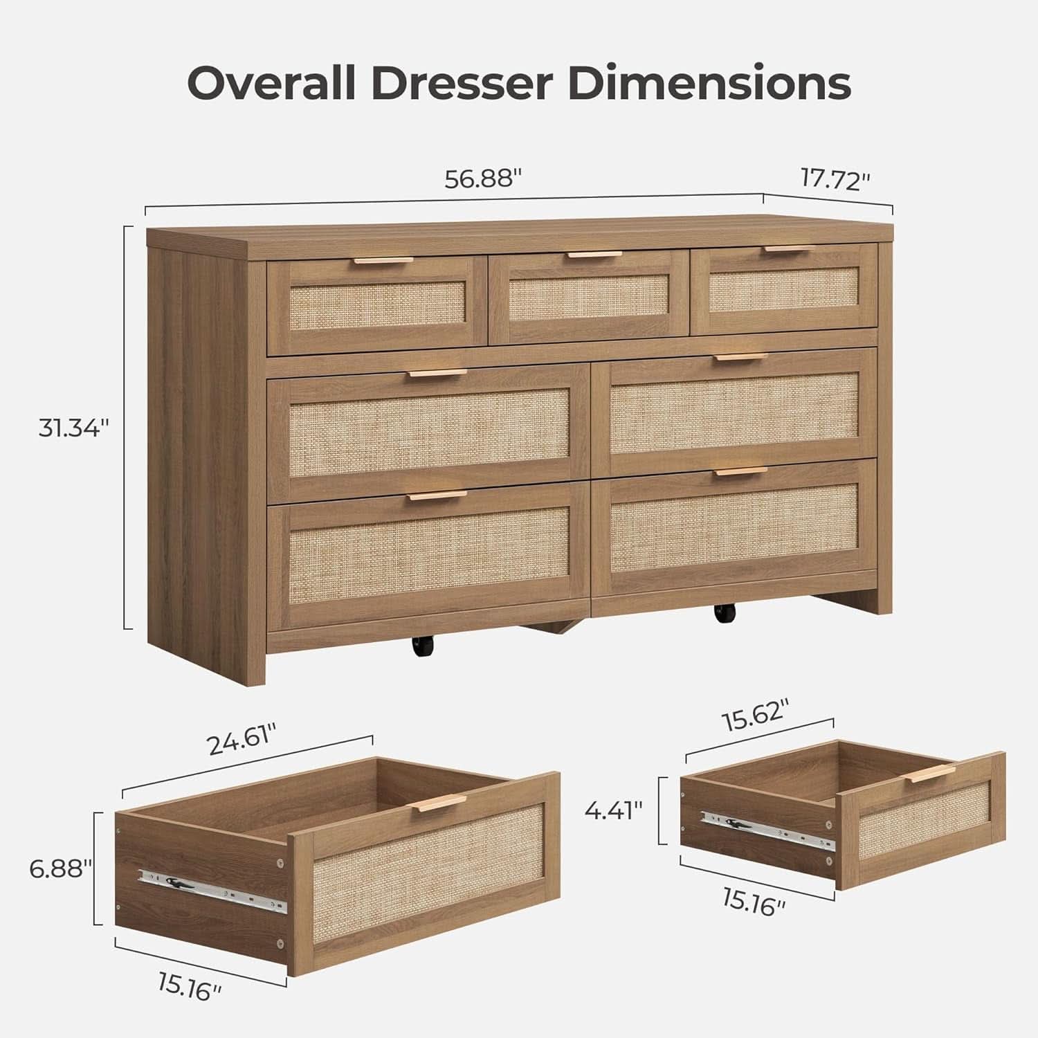 FiftySevenInch Boho Dresser Reclaimed CaramelOak Finish