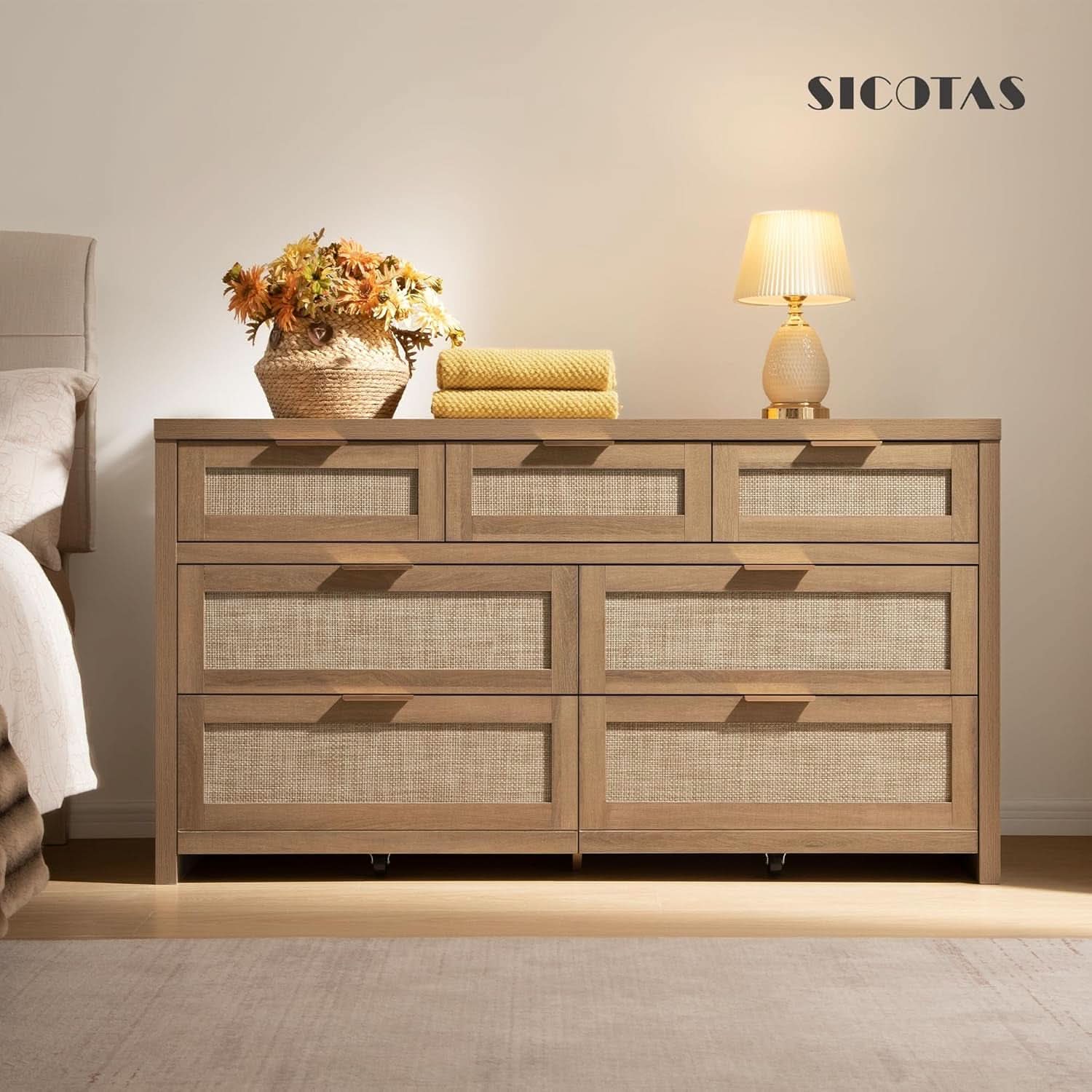 FiftySevenInch Boho Dresser Reclaimed CaramelOak Finish