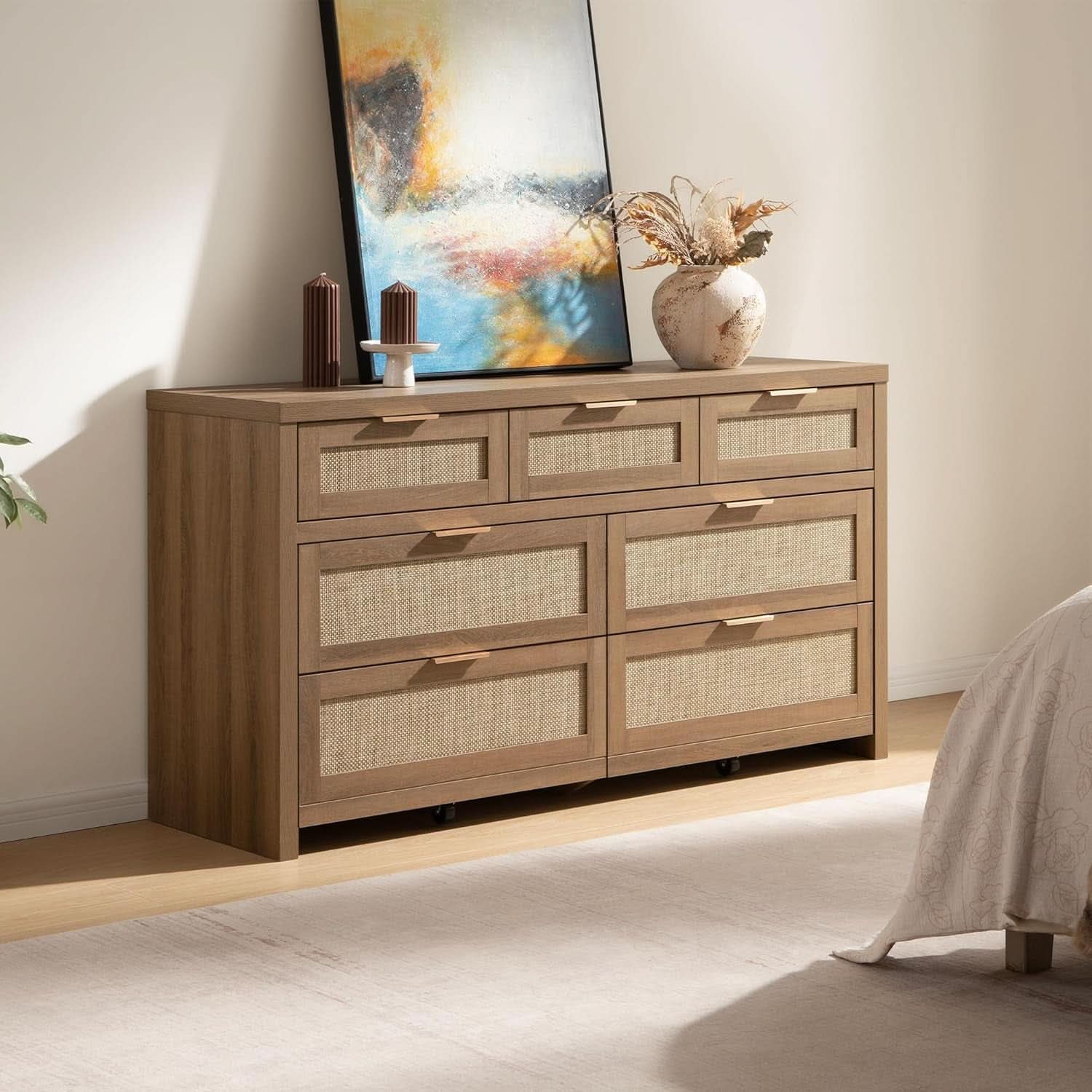 FiftySevenInch Boho Dresser Reclaimed CaramelOak Finish