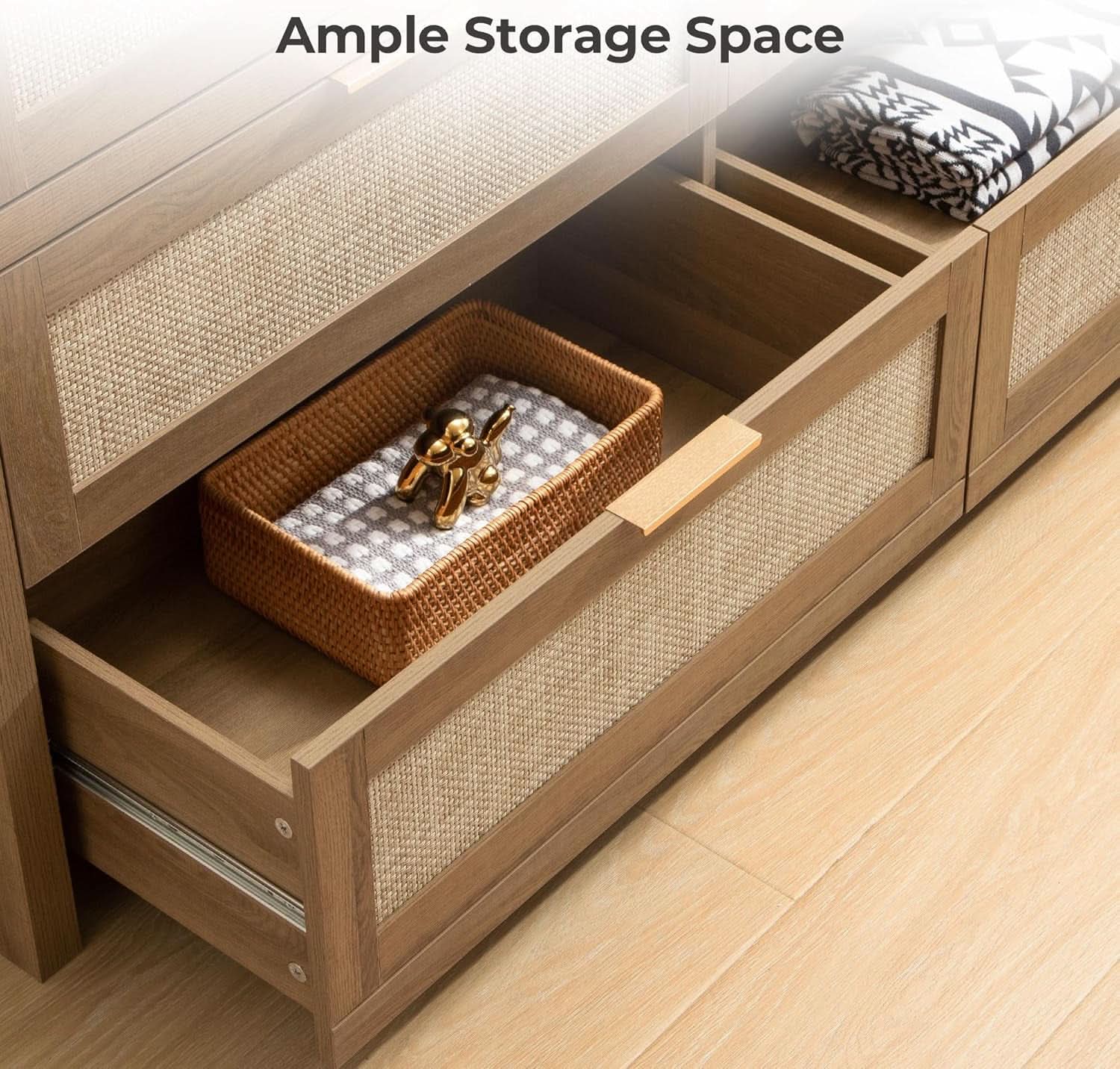 FiftySevenInch Boho Dresser Reclaimed CaramelOak Finish