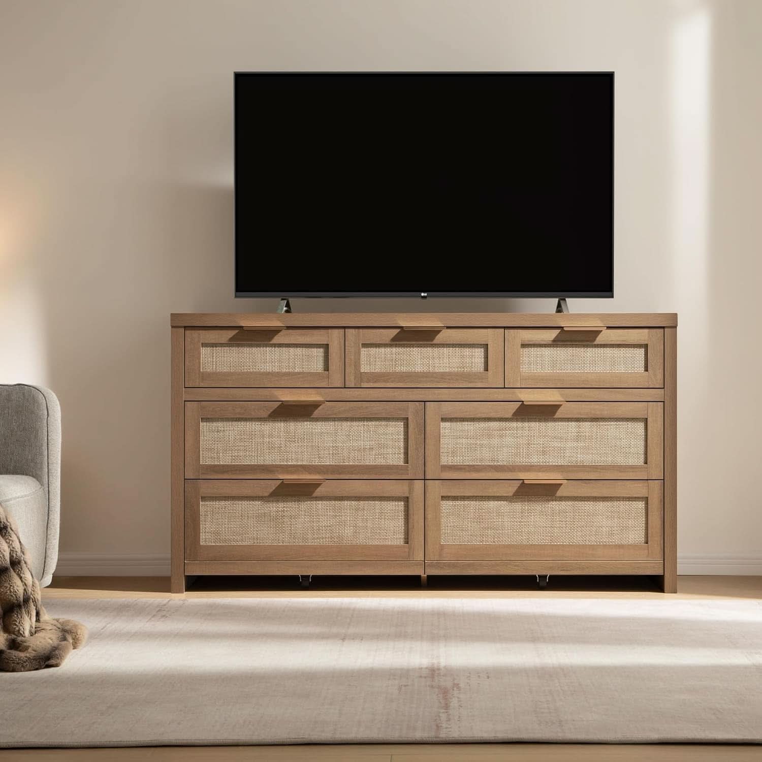FiftySevenInch Boho Dresser Reclaimed CaramelOak Finish