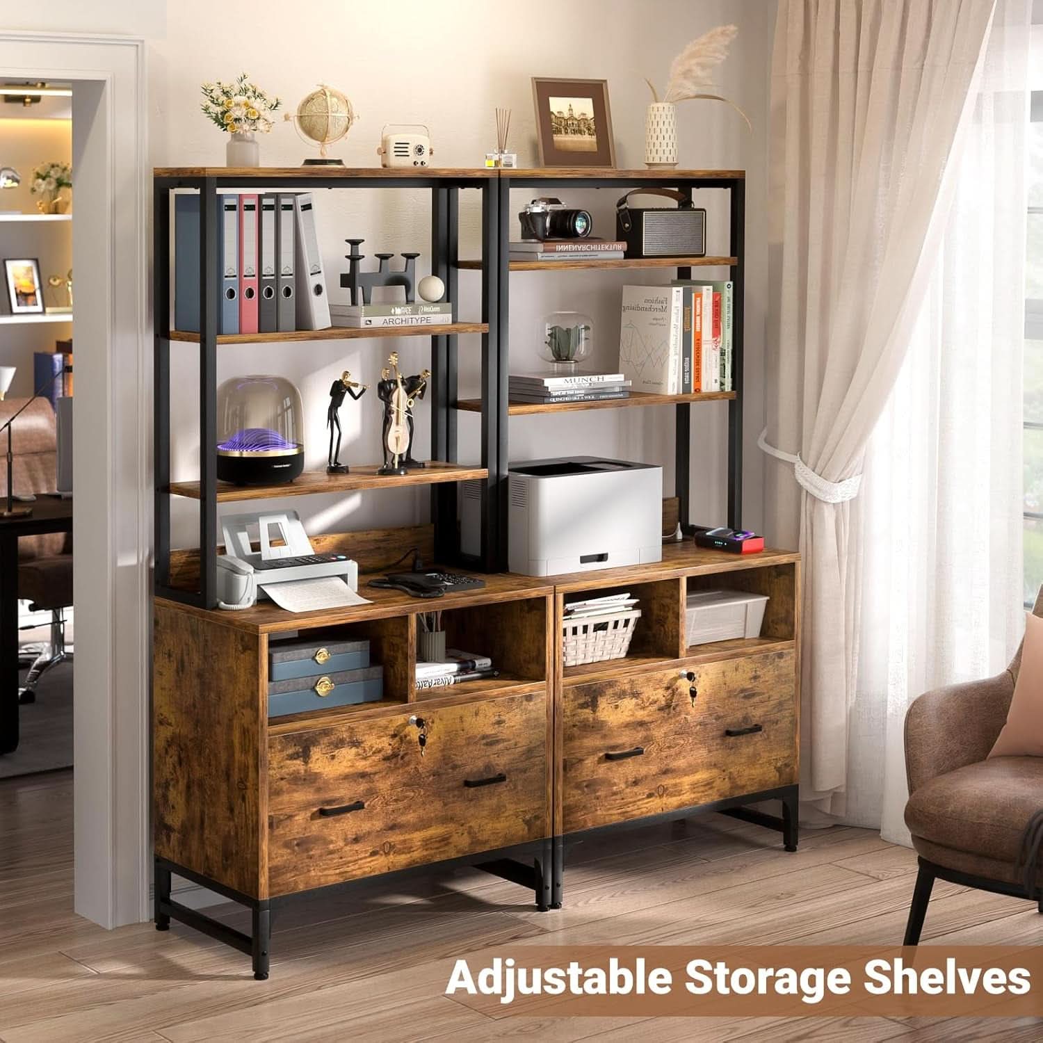 File Cabinet With Charging Station Lockable Vertical Filing Cabinet Rustic Brown