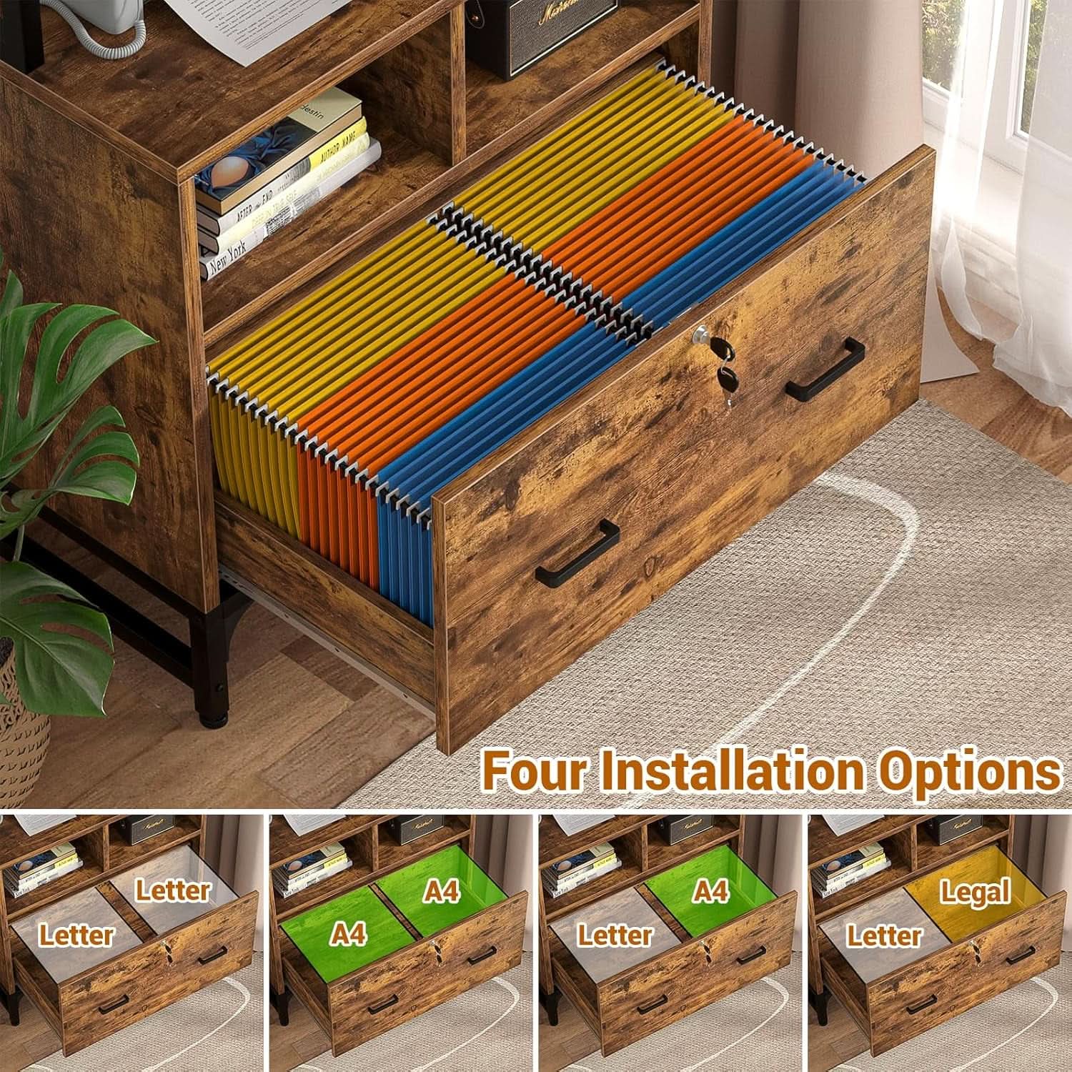 File Cabinet With Charging Station Lockable Vertical Filing Cabinet Rustic Brown
