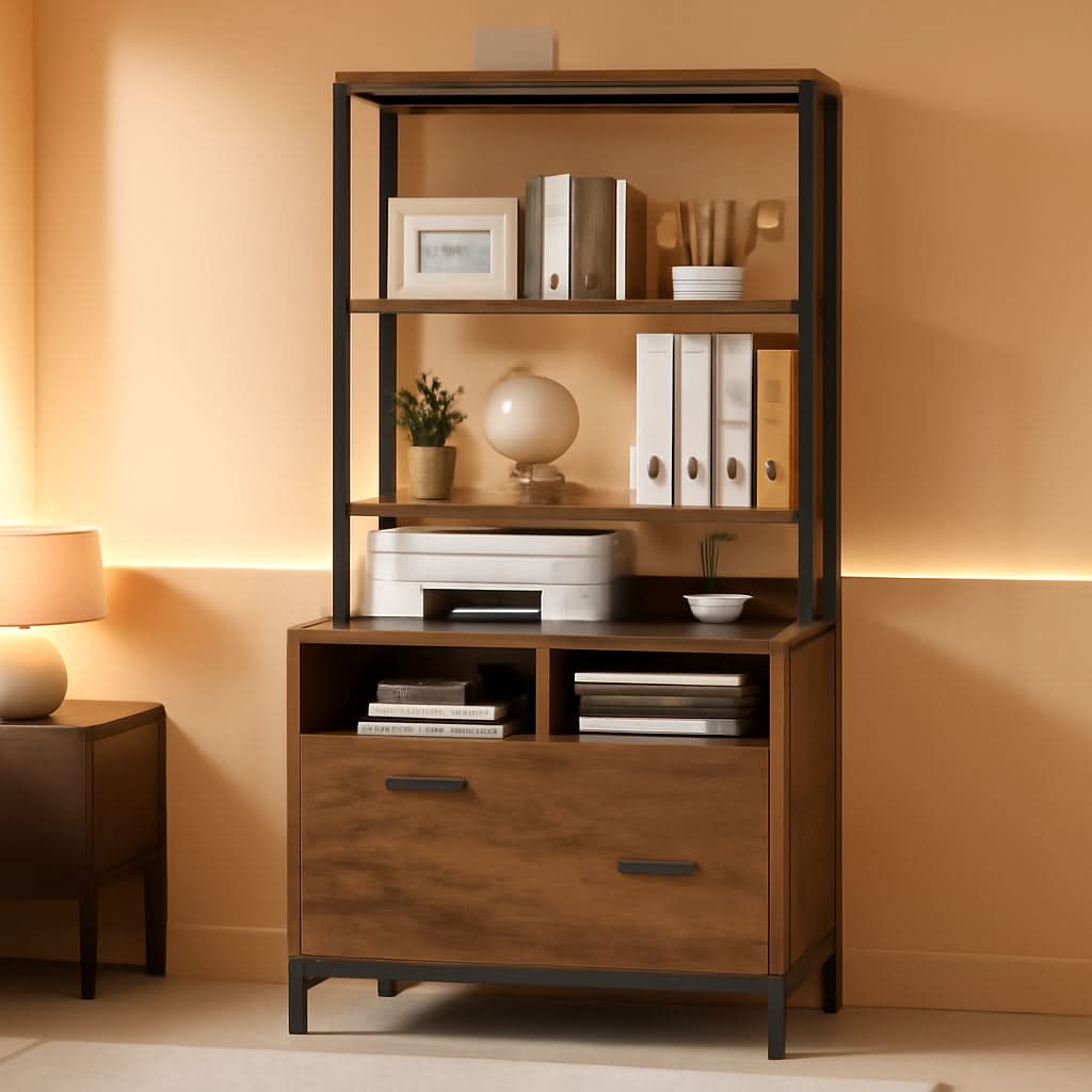 File Cabinet With Charging Station Lockable Vertical Filing Cabinet Rustic Brown