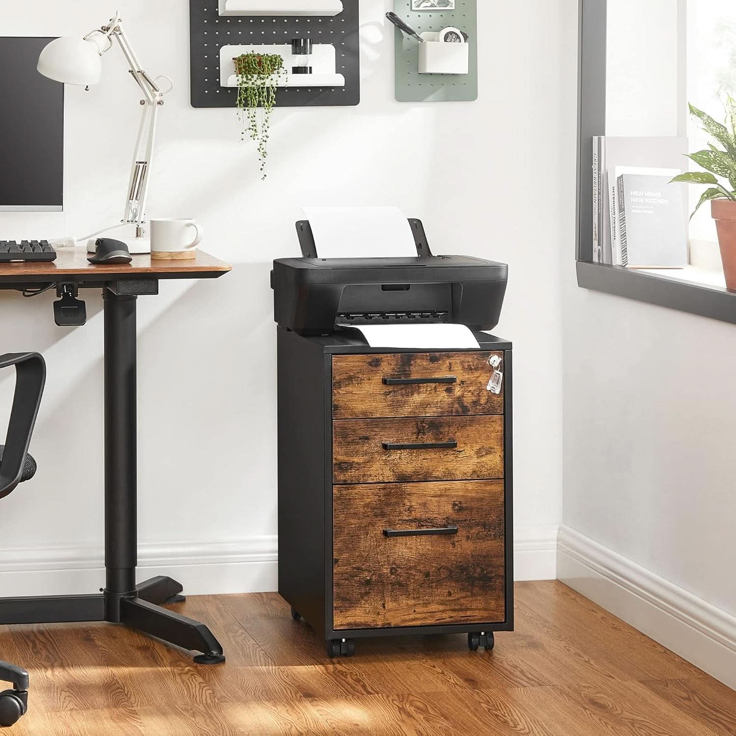 File Cabinet With Lock Rustic Brown And Black Preassembled