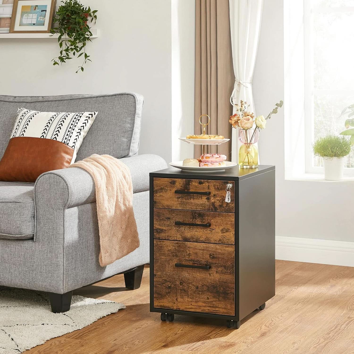 File Cabinet With Lock Rustic Brown And Black Preassembled
