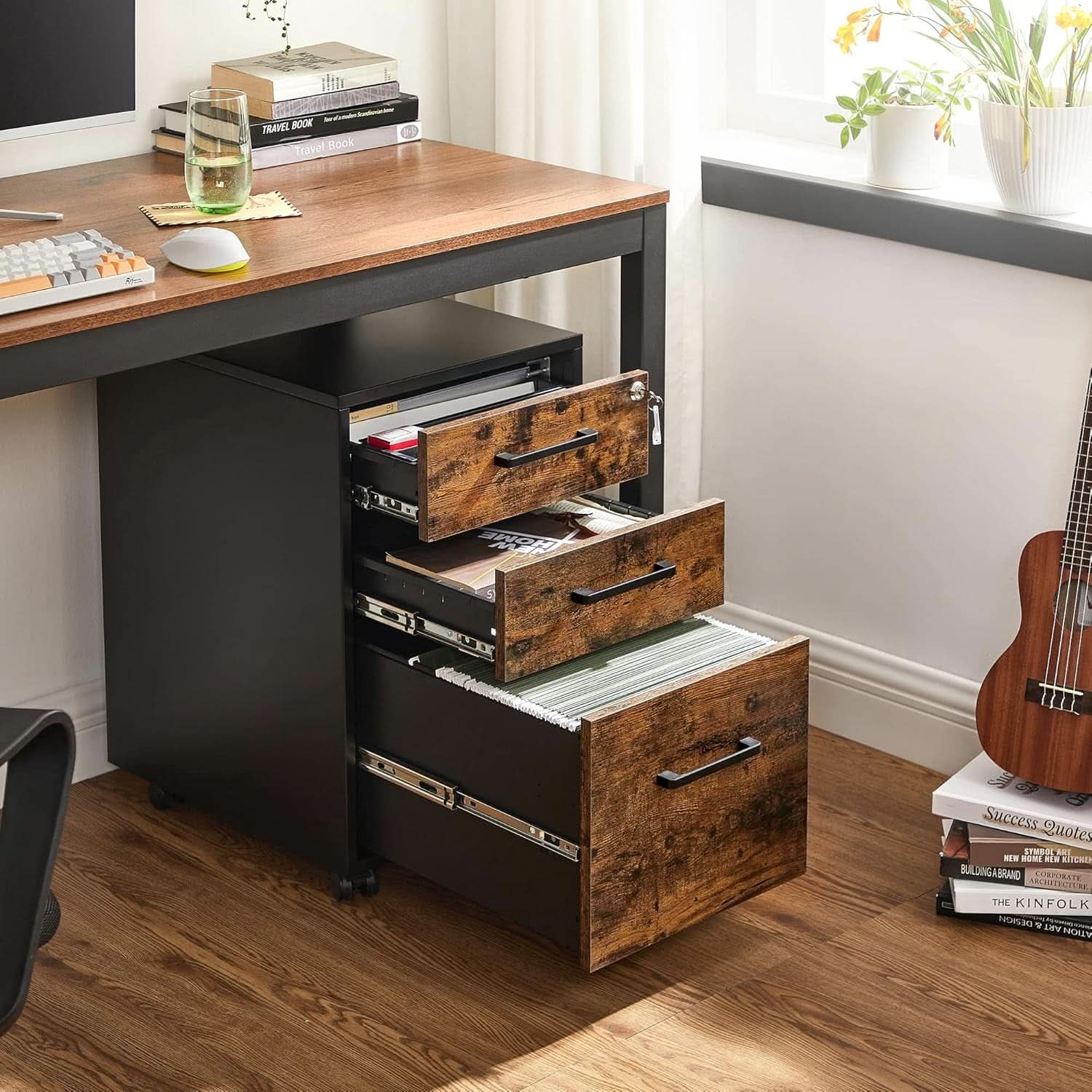 File Cabinet With Lock Rustic Brown And Black Preassembled