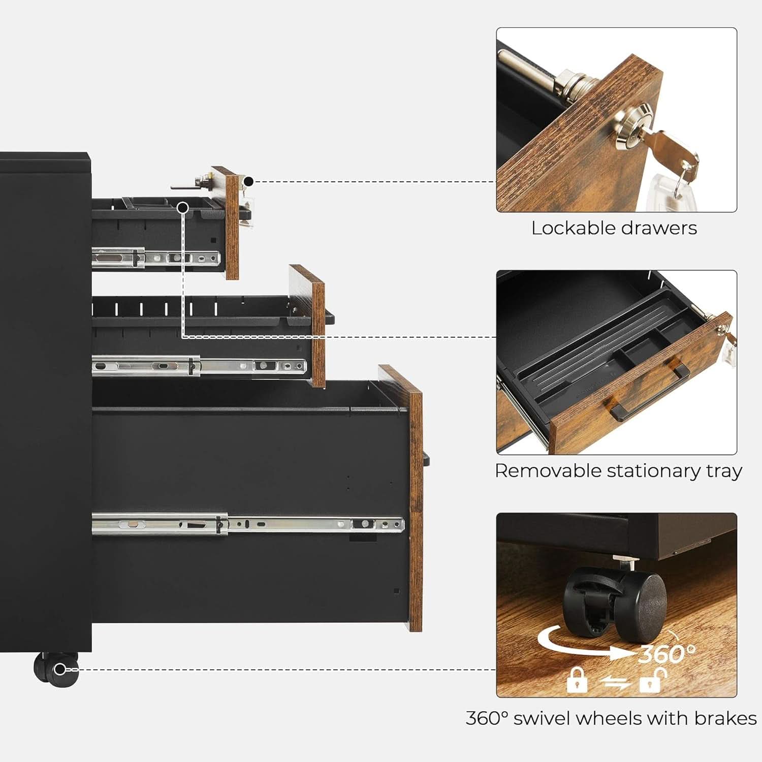 File Cabinet With Lock Rustic Brown And Black Preassembled