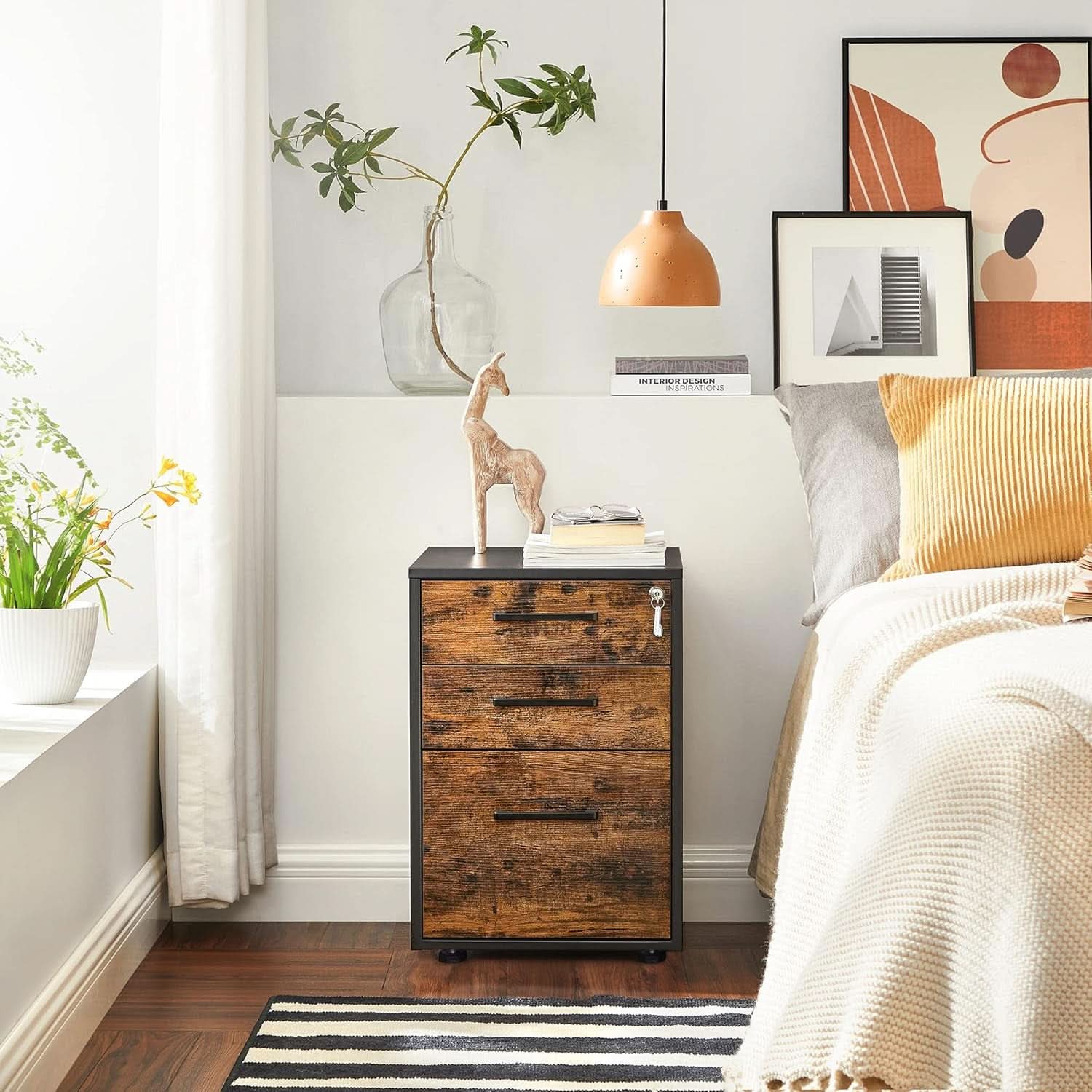 File Cabinet With Lock Rustic Brown And Black Preassembled