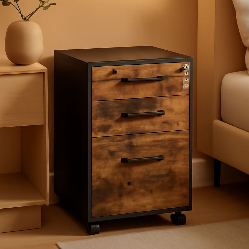 File Cabinet With Lock Rustic Brown And Black Preassembled